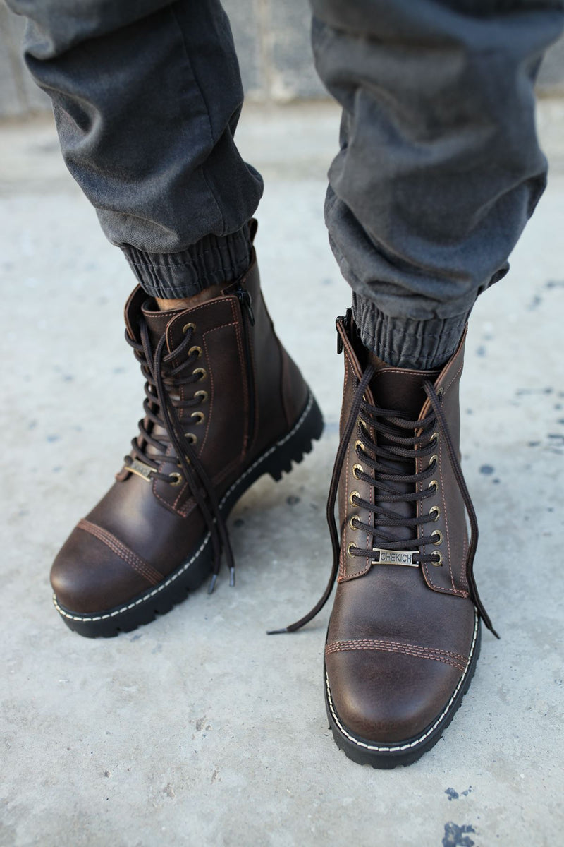 CH009 Men's Leather Dark Brown-Black Sole Casual Winter Boots - STREETMODE ™