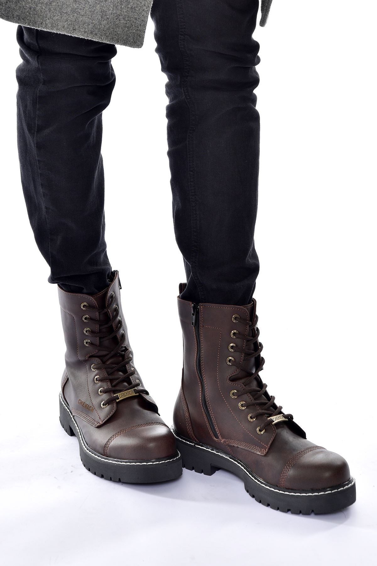 CH009 Men's Leather Dark Brown-Black Sole Casual Winter Boots - STREETMODE ™