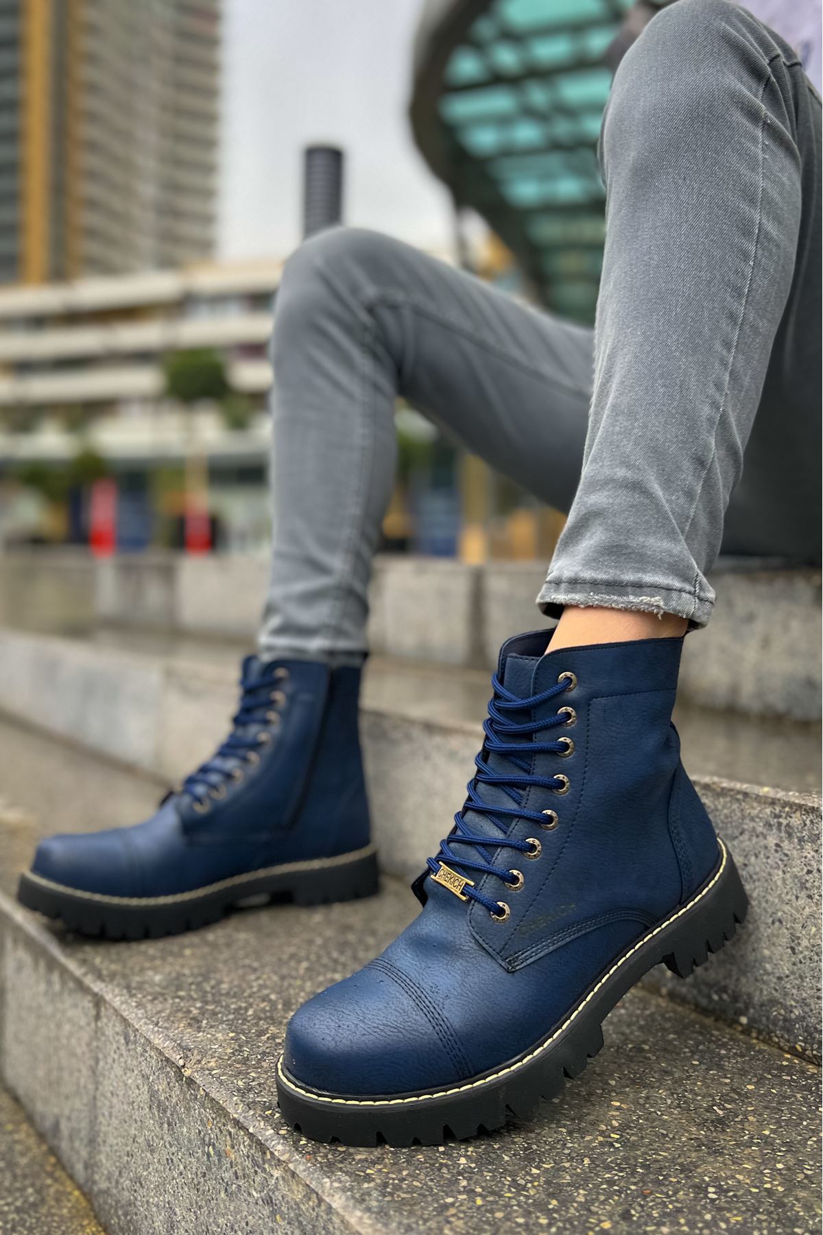 Mens blue sale leather boots