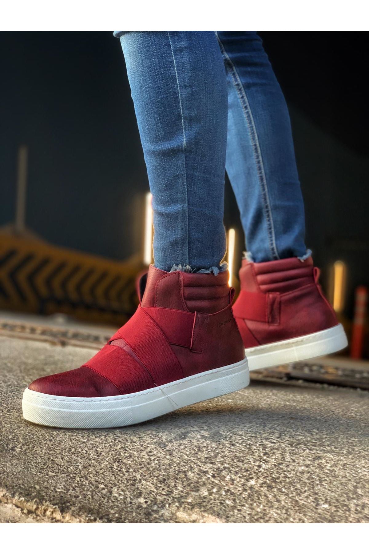 CH023 Men's Banded Red-White Sole Casual Sneaker Boots - STREETMODE ™