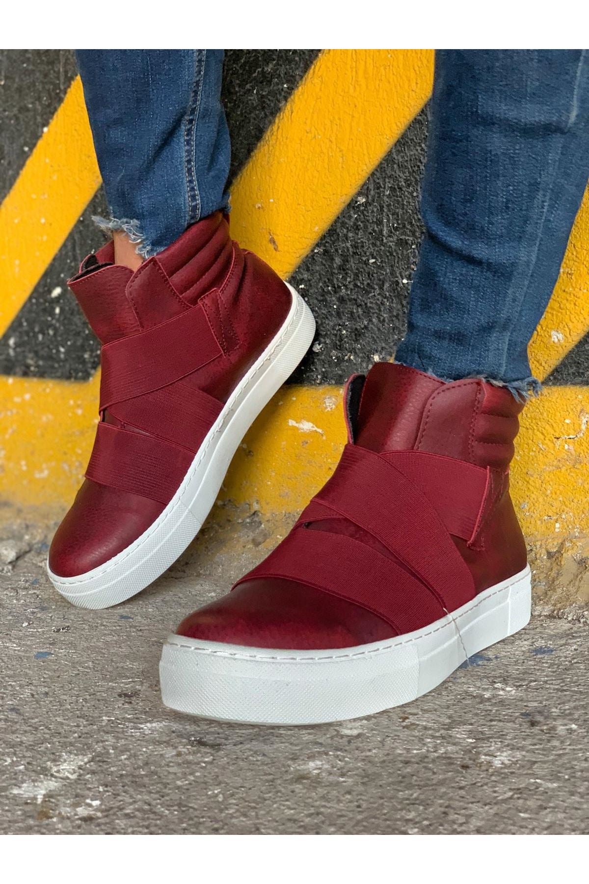 CH023 Men's Banded Red-White Sole Casual Sneaker Boots - STREETMODE ™