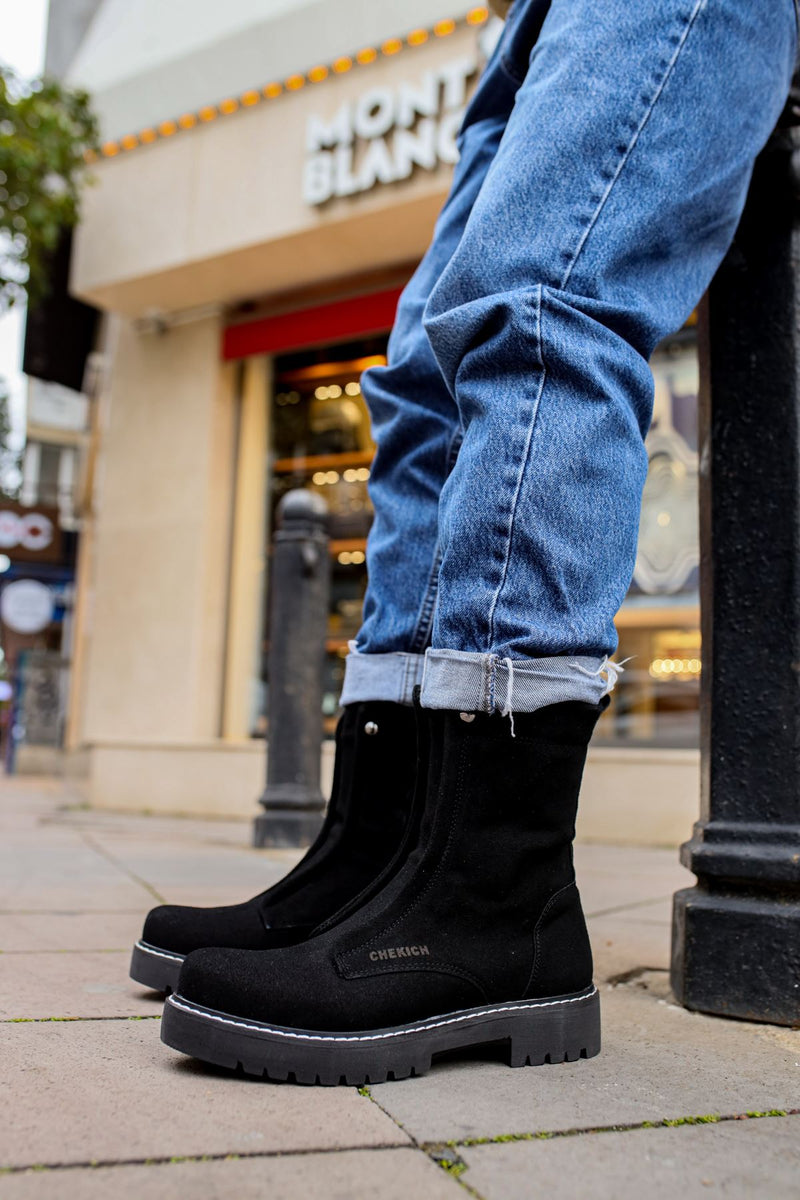 CH027 Men's Suede Black-Black Sole Casual Winter Boots - STREETMODE ™