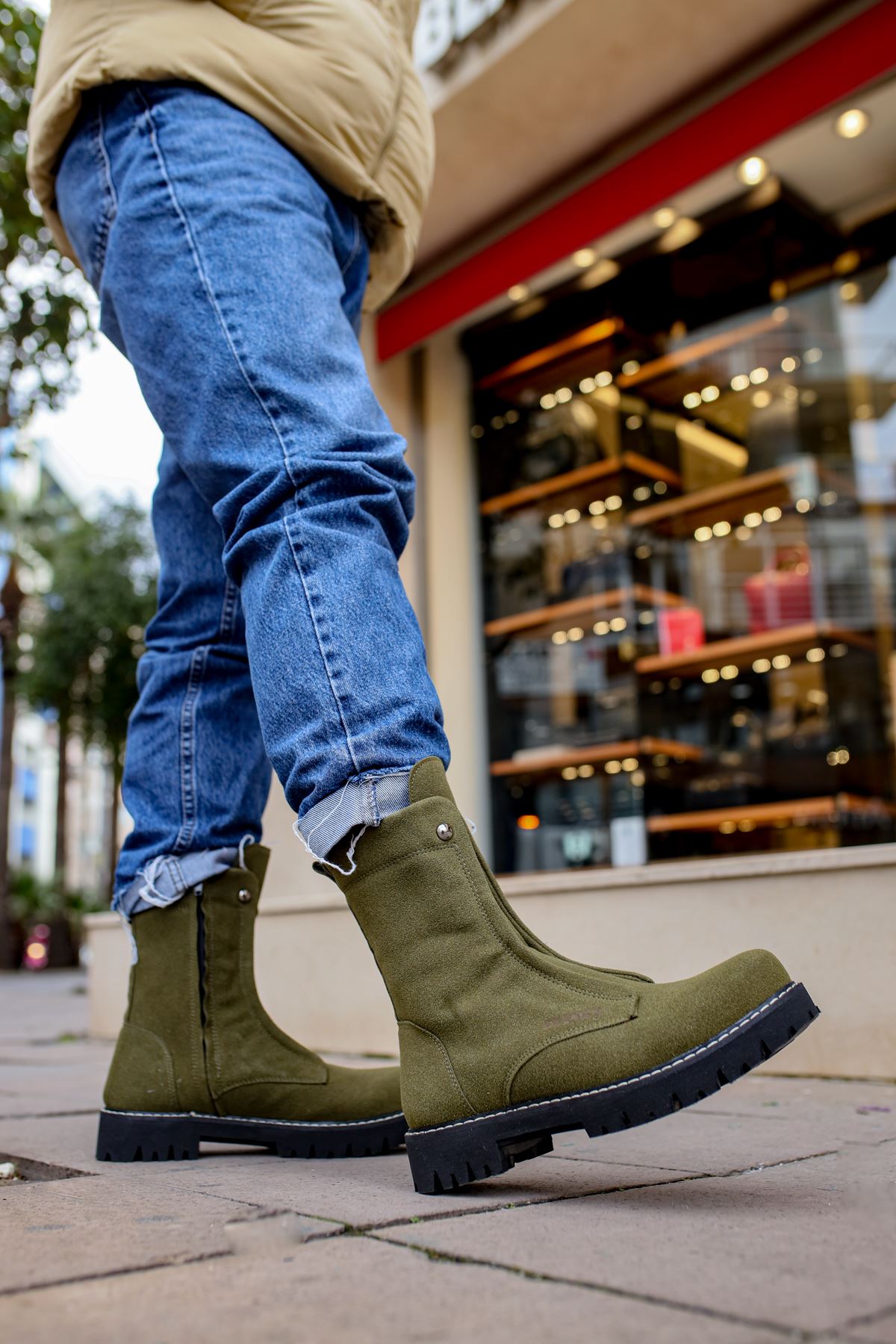 CH027 Men's Suede Khaki-Black Sole Casual Winter Boots - STREETMODE ™