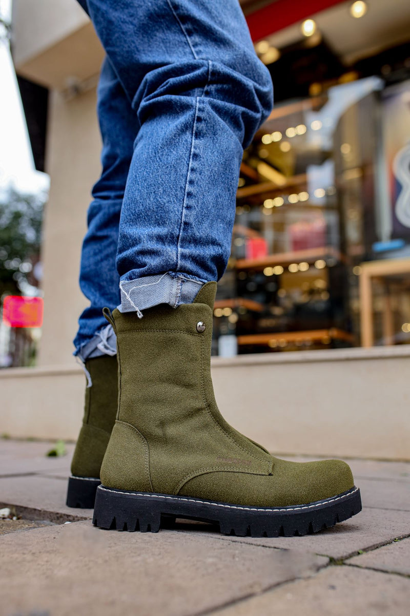 CH027 Men's Suede Khaki-Black Sole Casual Winter Boots - STREETMODE ™