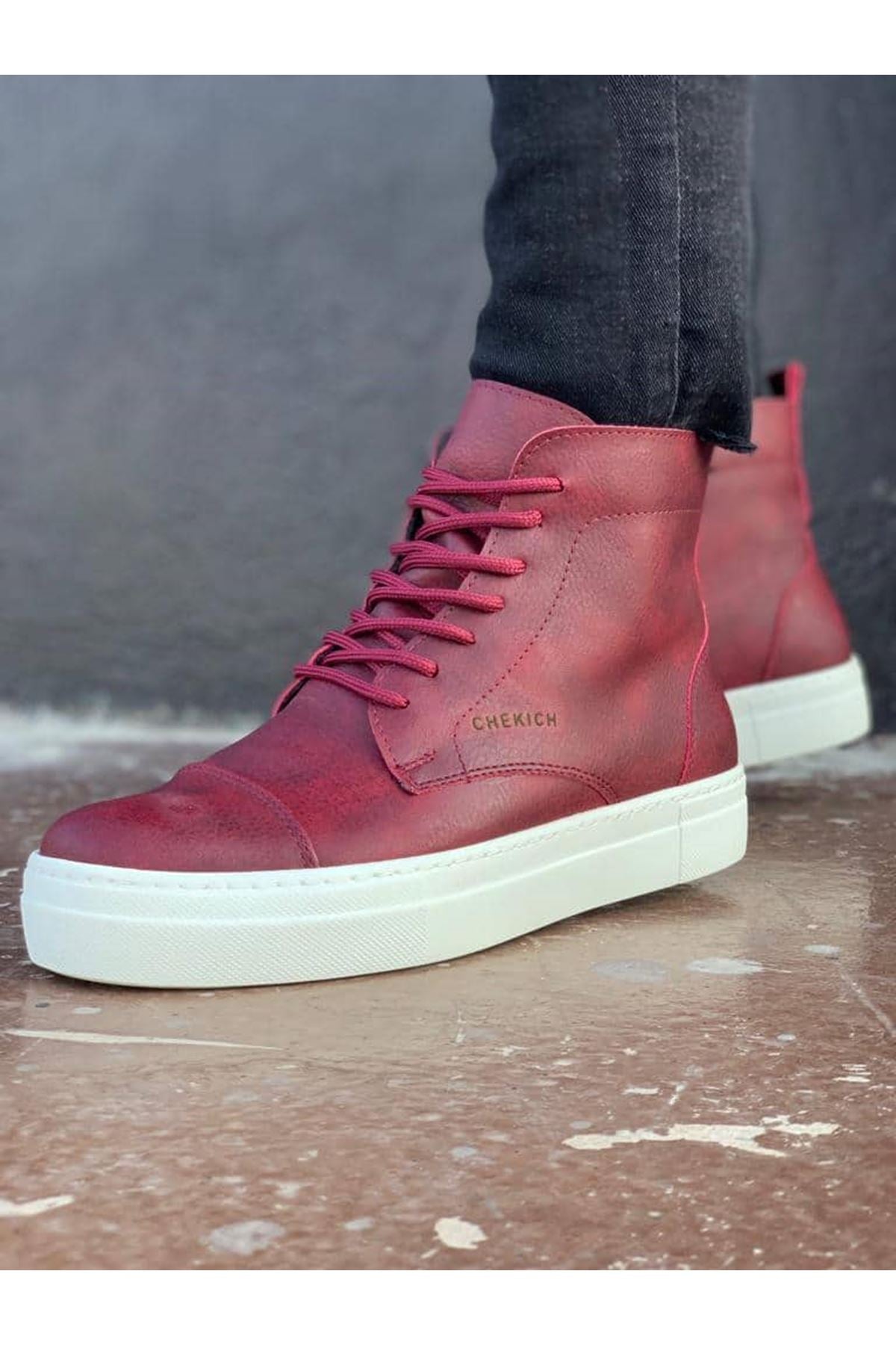 CH029 CBT Vulcanized Lace Up Men's Boots CLARET red