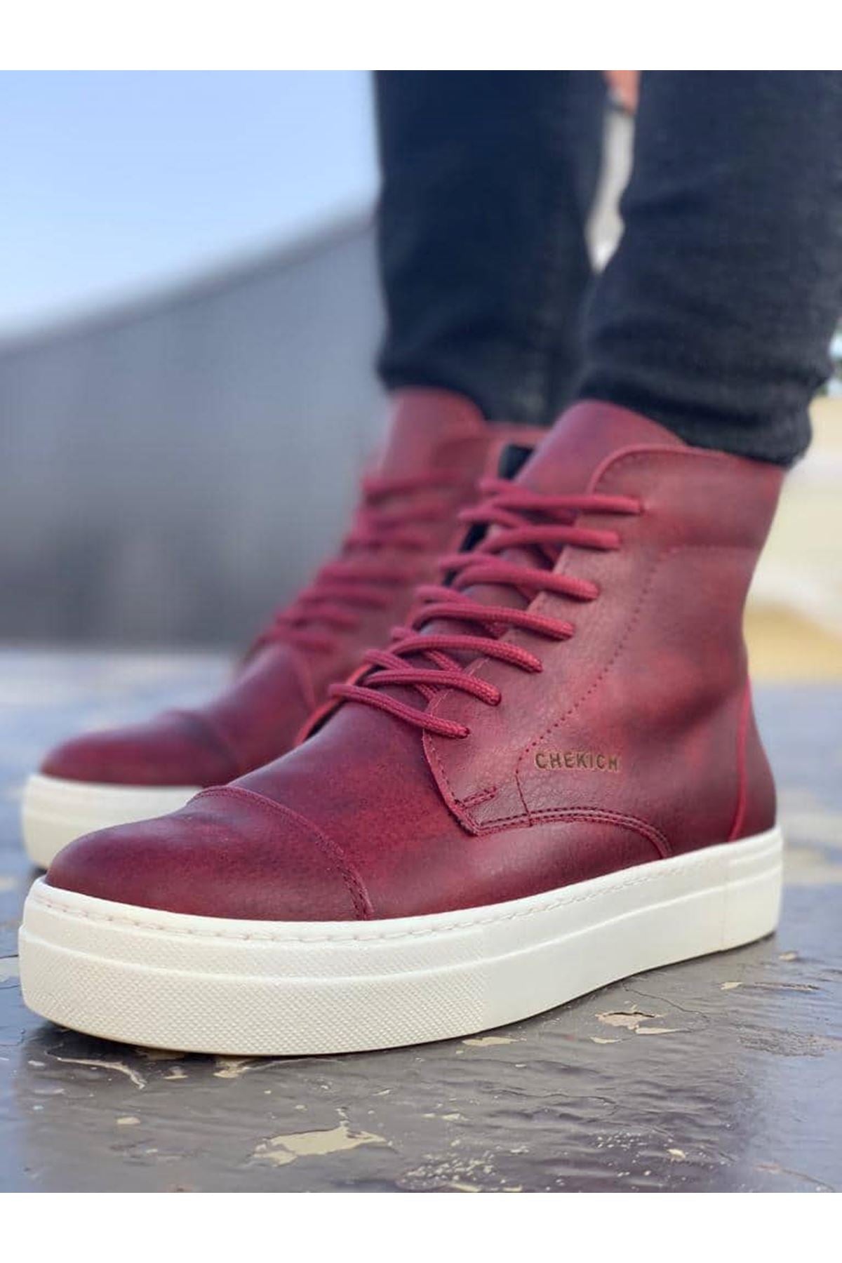 CH029 CBT Vulcanized Lace Up Men's Boots CLARET red - STREETMODE ™