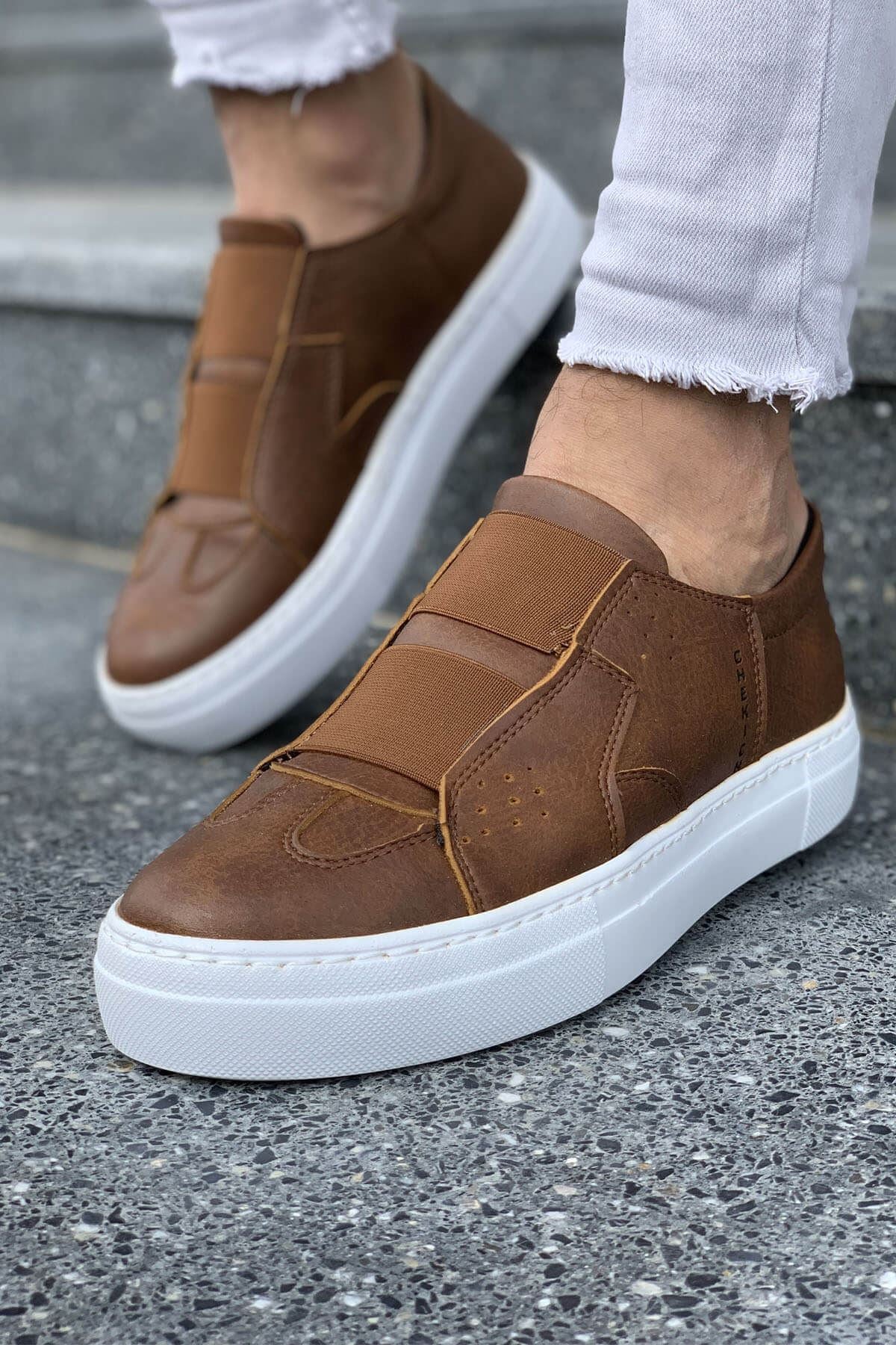 CH033 Men's Brown-White Sole Banded Casual Sneaker Sports Shoes - STREETMODE ™
