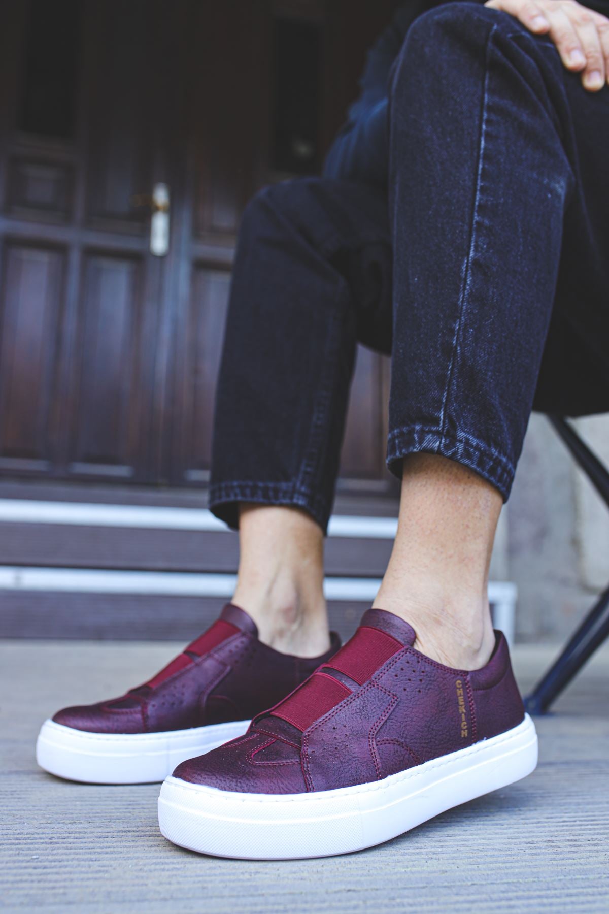 CH033 Men's Burgundy-White Sole Banded Casual Sneaker Sports Shoes - STREETMODE ™