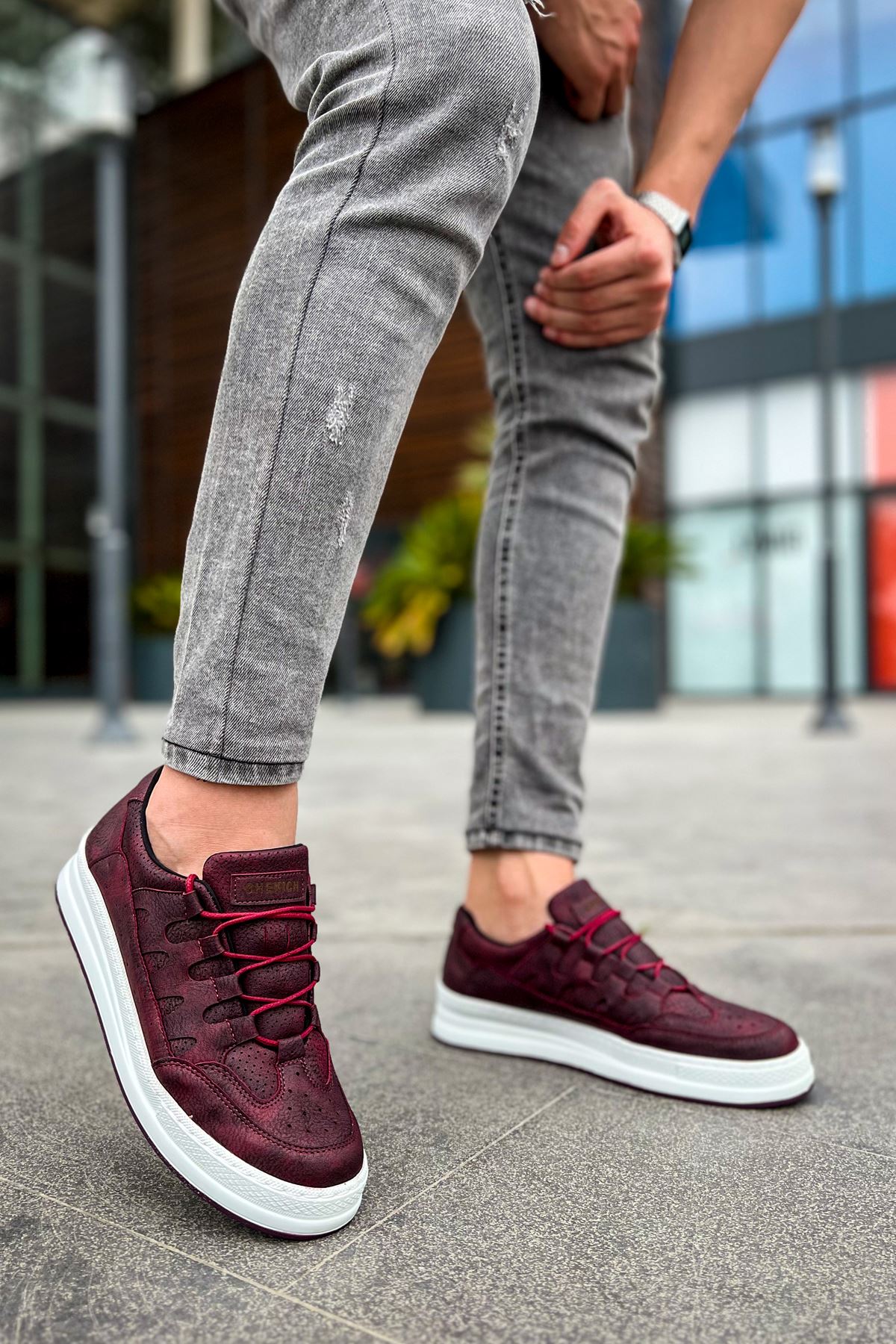 CH040 Men's Unisex Orthopedics Burgundy-White Sole Casual Sneaker Sports Shoes - STREETMODE ™