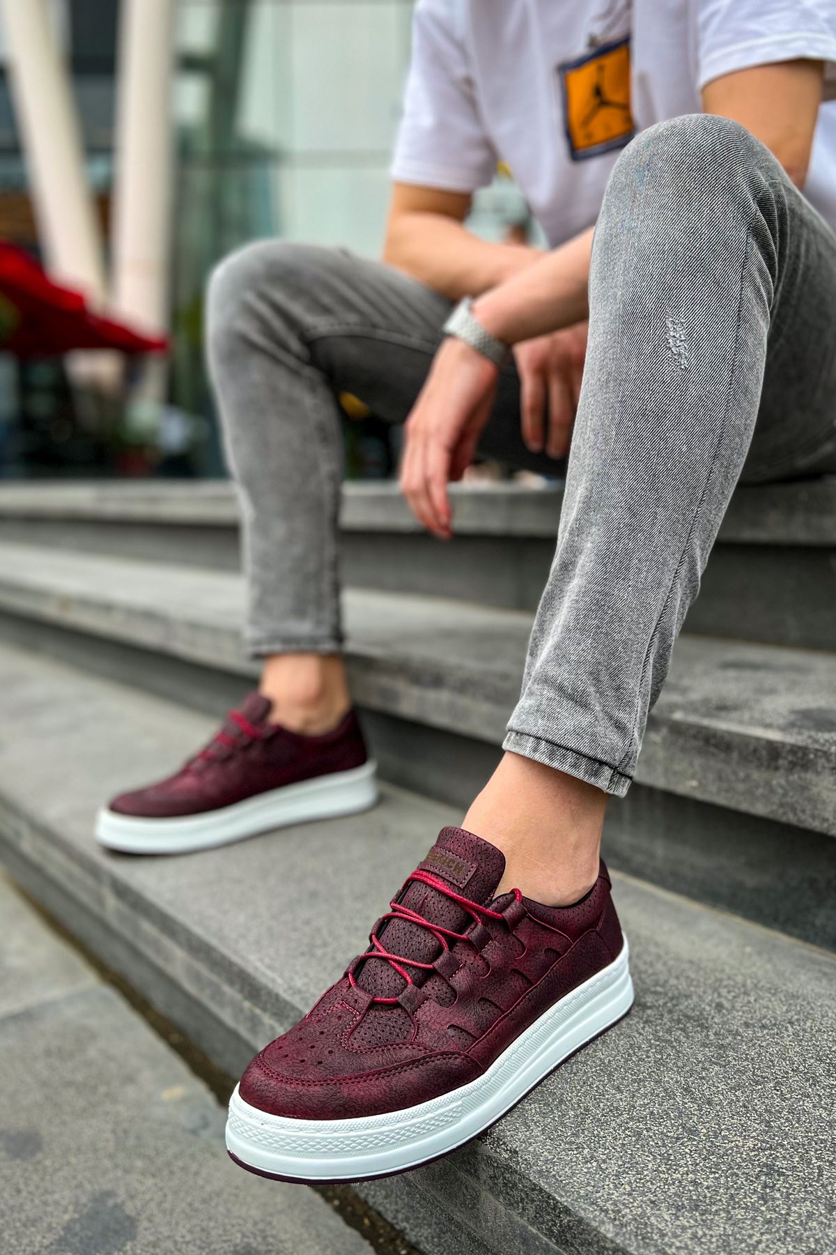 CH040 Men's Unisex Orthopedics Burgundy-White Sole Casual Sneaker Sports Shoes - STREETMODE ™