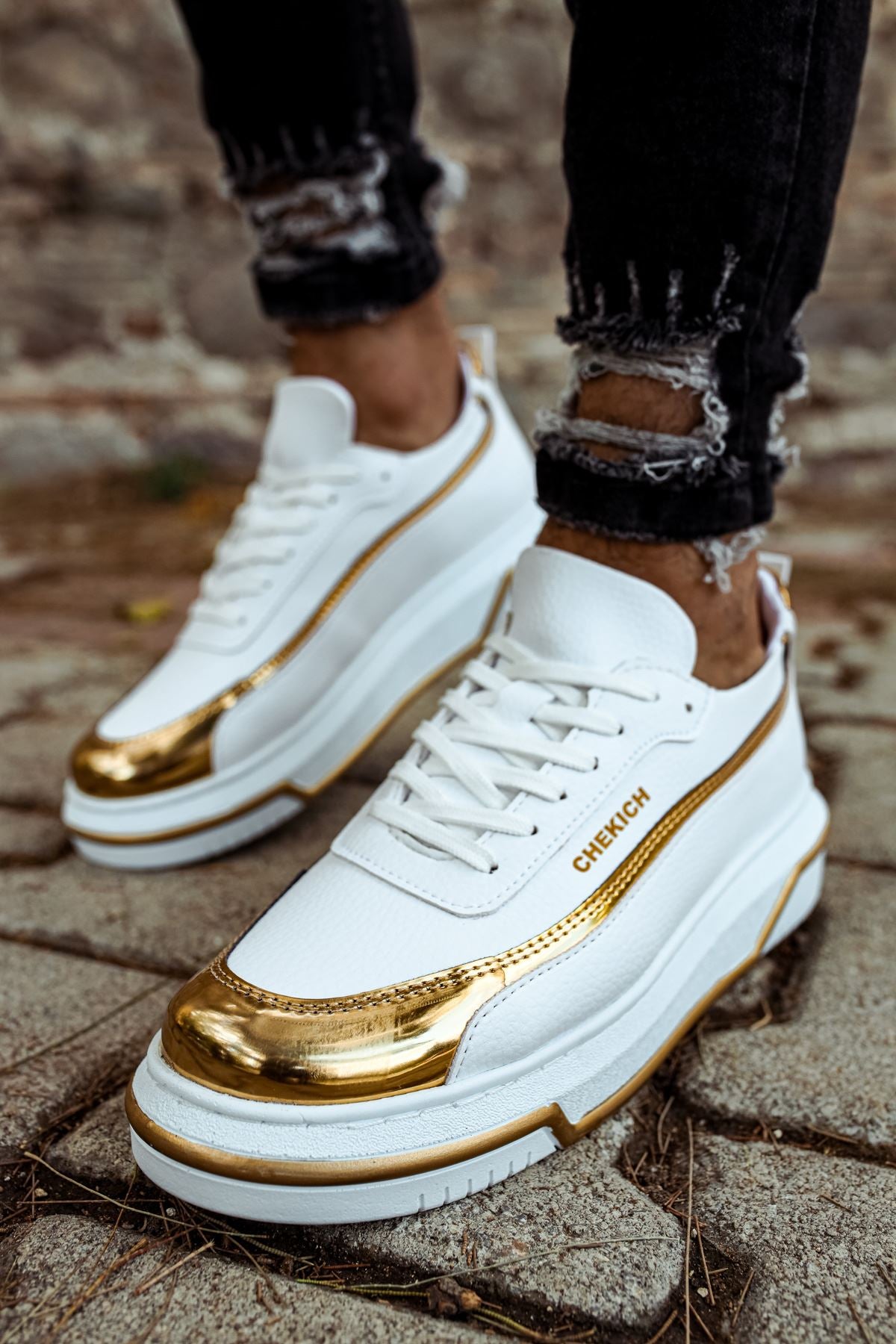 CH041 WS Men's Sneaker Shoes WHITE / GOLD - STREETMODE ™