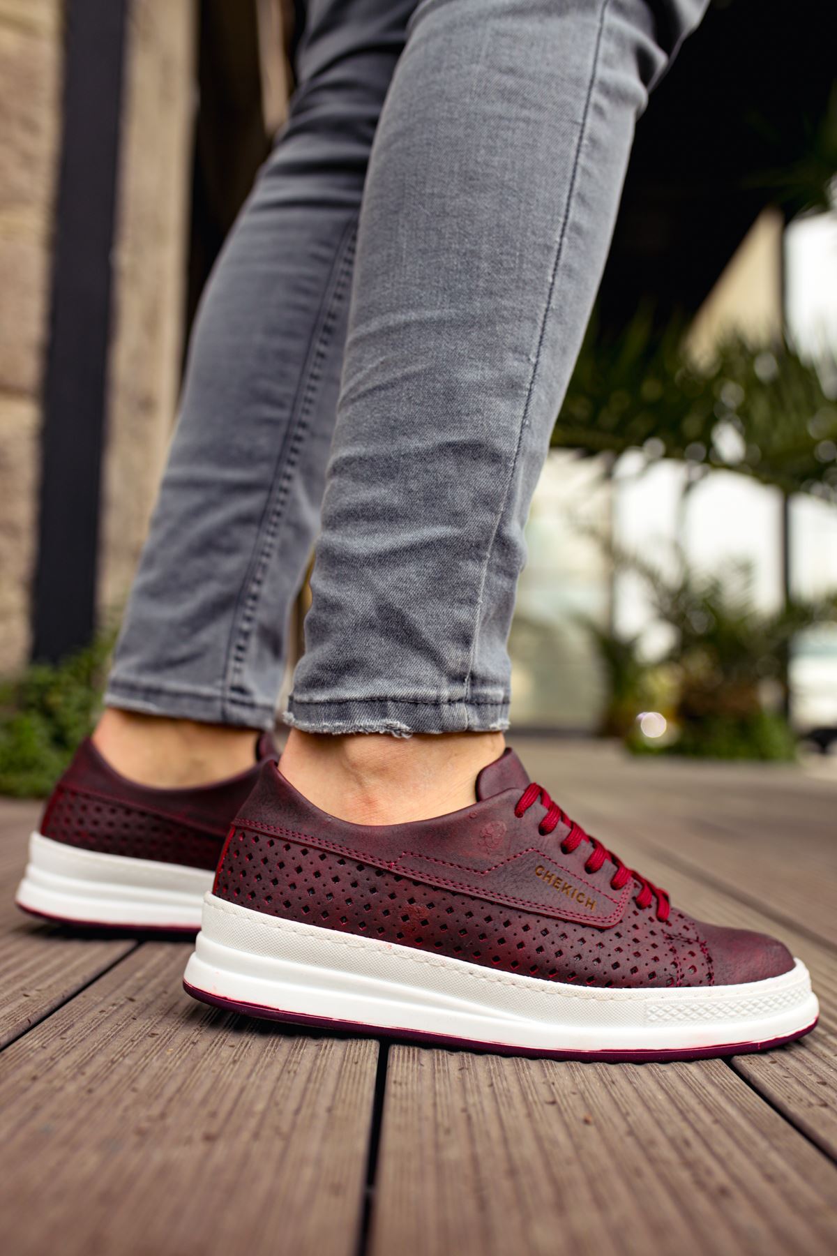CH043 Men's Unisex Burgundy-White Sole Casual Shoes - STREETMODE ™