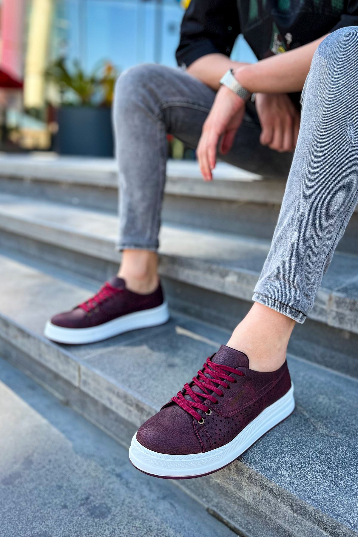 CH043 Men's Unisex Burgundy-White Sole Casual Shoes - STREETMODE ™