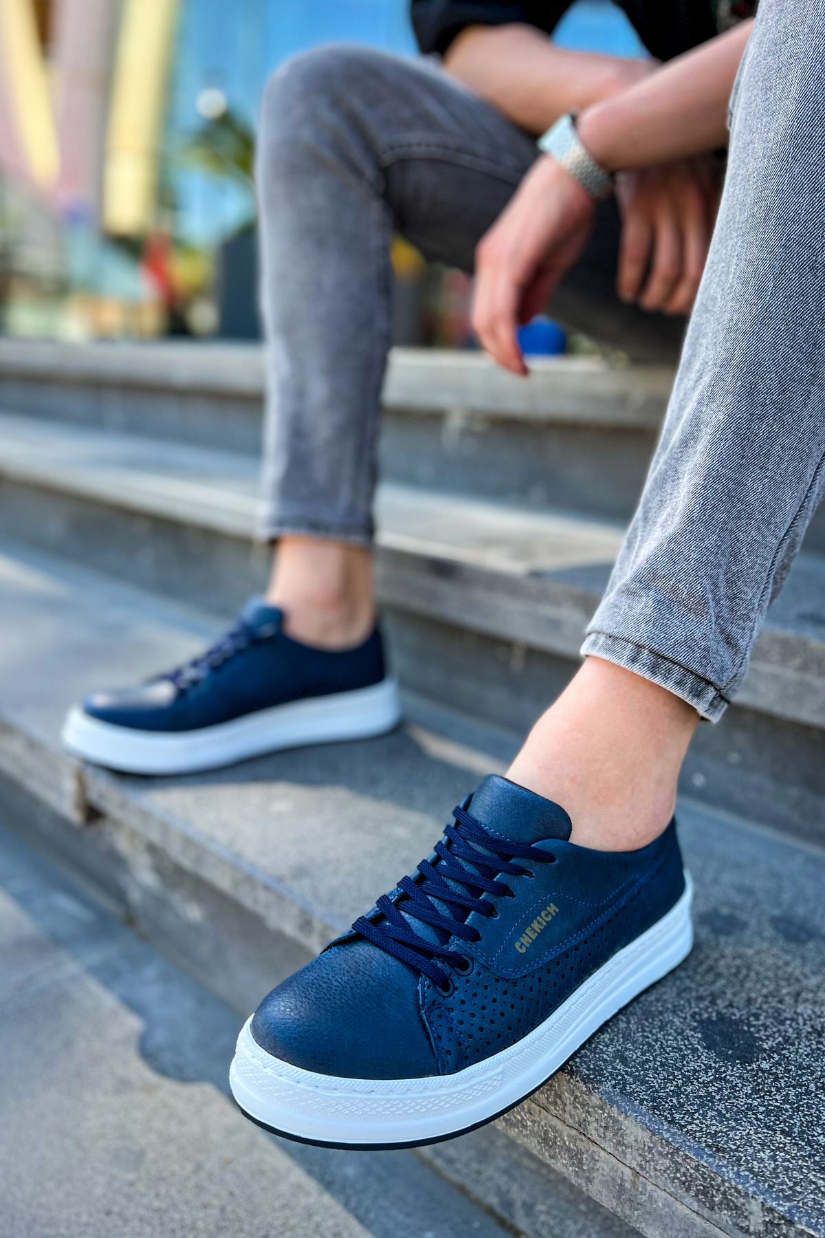 CH043 Men's Unisex Navy Blue-White Sole Casual Shoes - STREETMODE ™