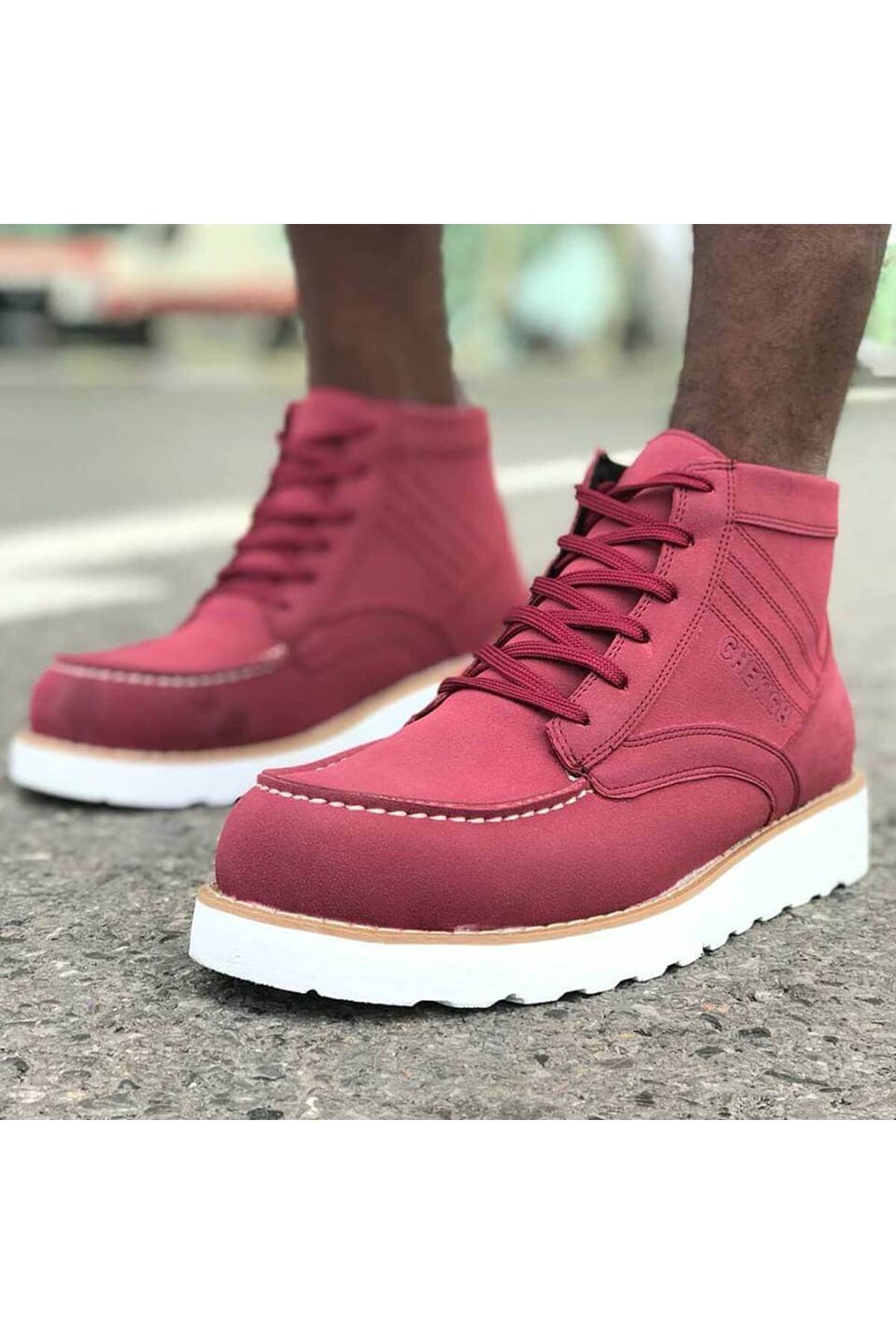 CH047 Men's Burgundy-White Sole Lace-Up Sneaker Sports Boots - STREETMODE ™
