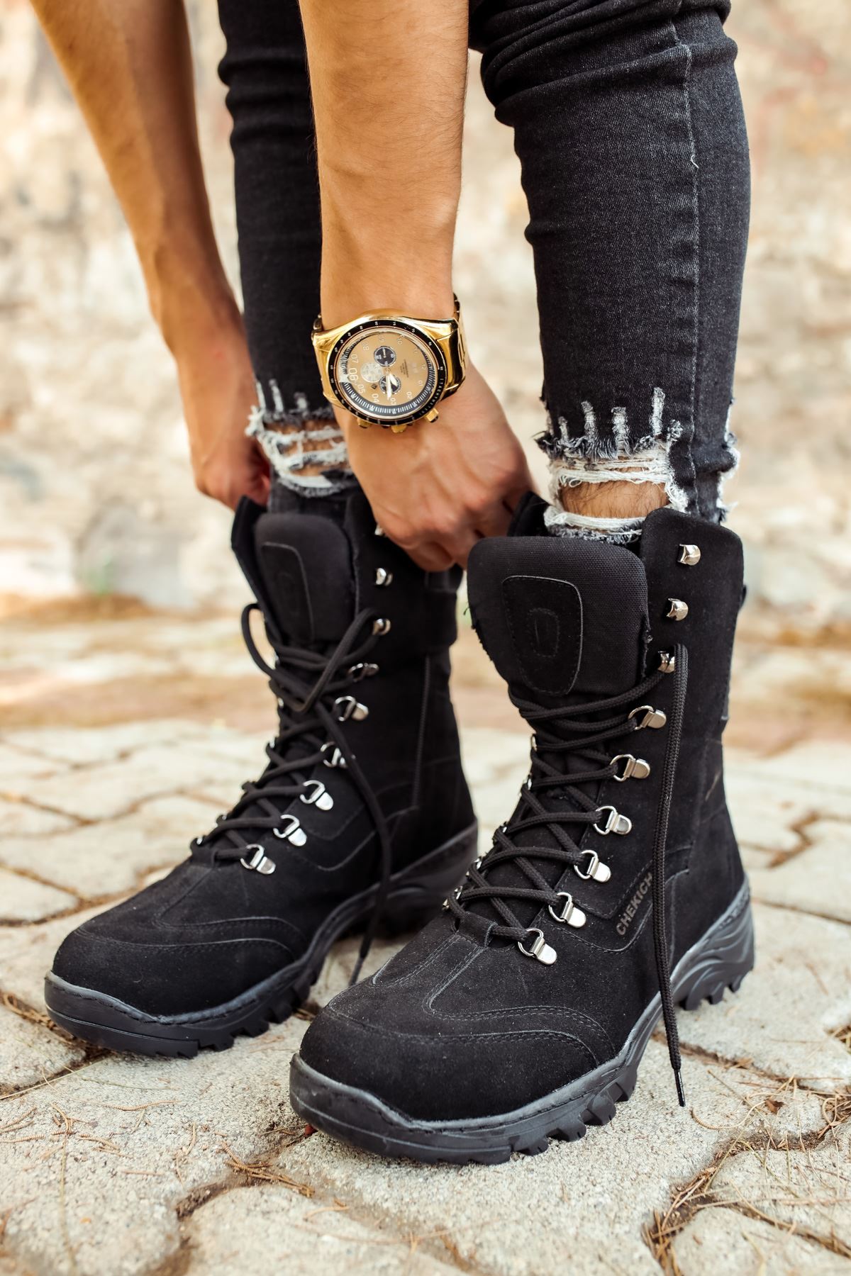CH051 Men's Suede Black Casual Sports Sneaker Boots - STREETMODE ™