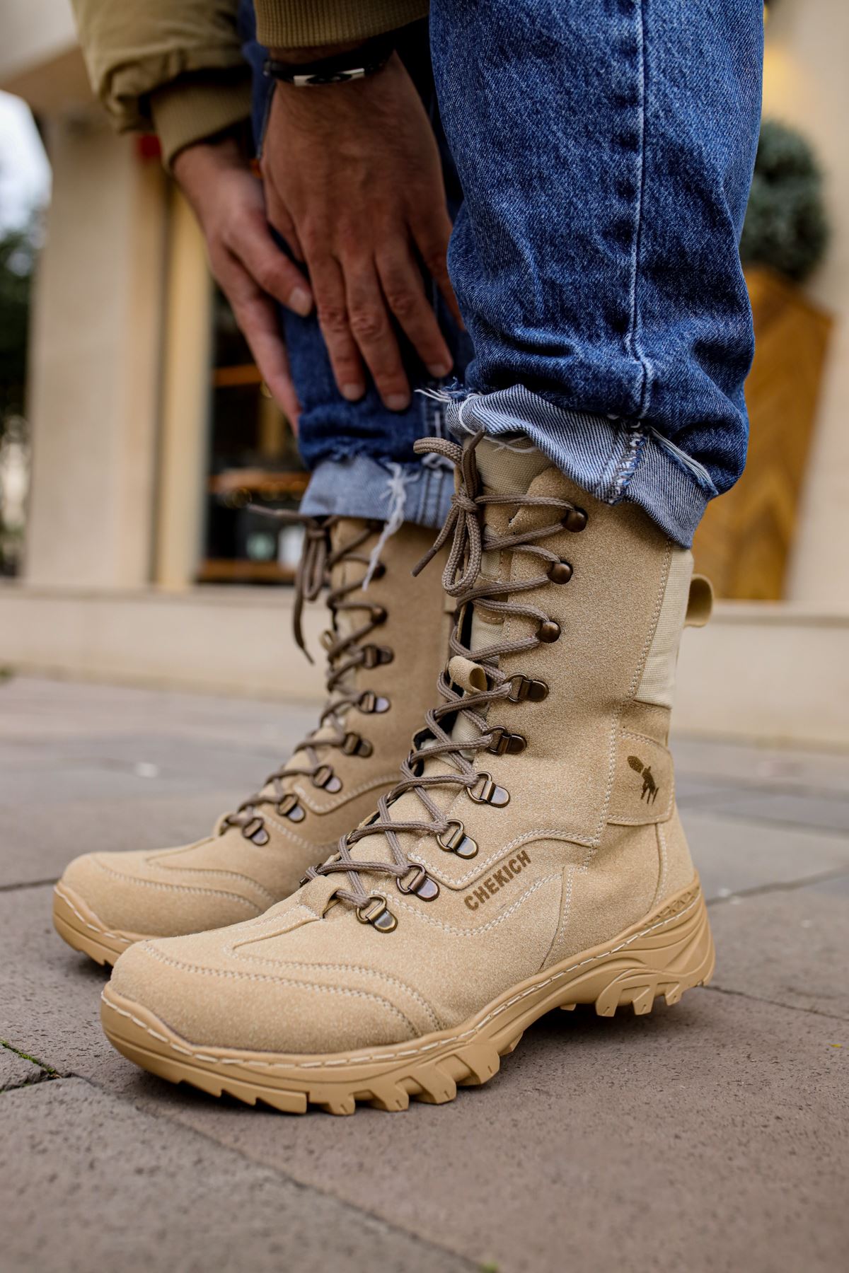 CH051 Suede Tactical Military Men's Sneaker Boots - Sand Color - STREETMODE ™