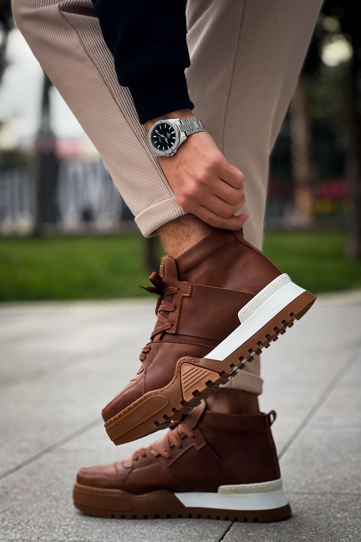 leather sneaker boots mens