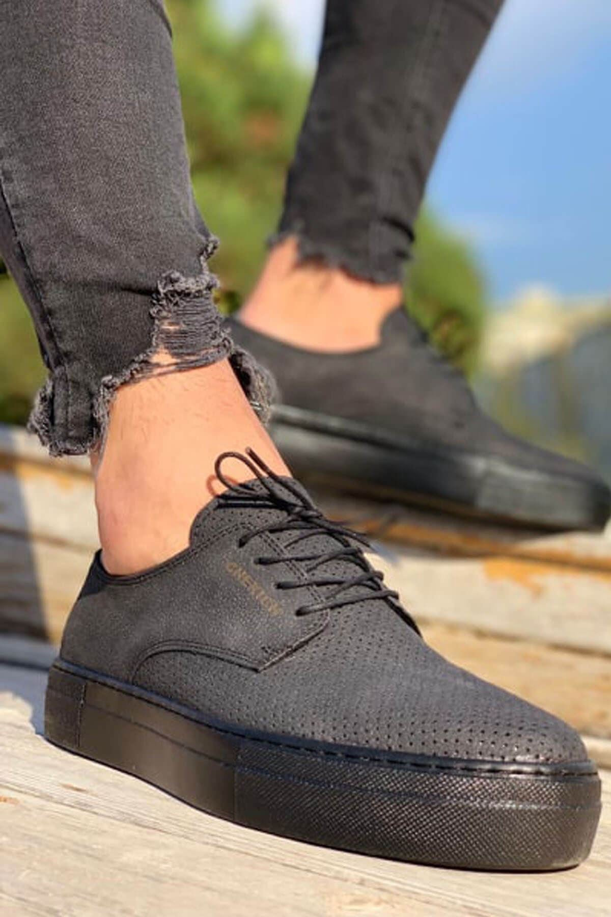 CH061 Men's Full Black Lace-up Casual Sneaker Sports Shoes - STREETMODE ™