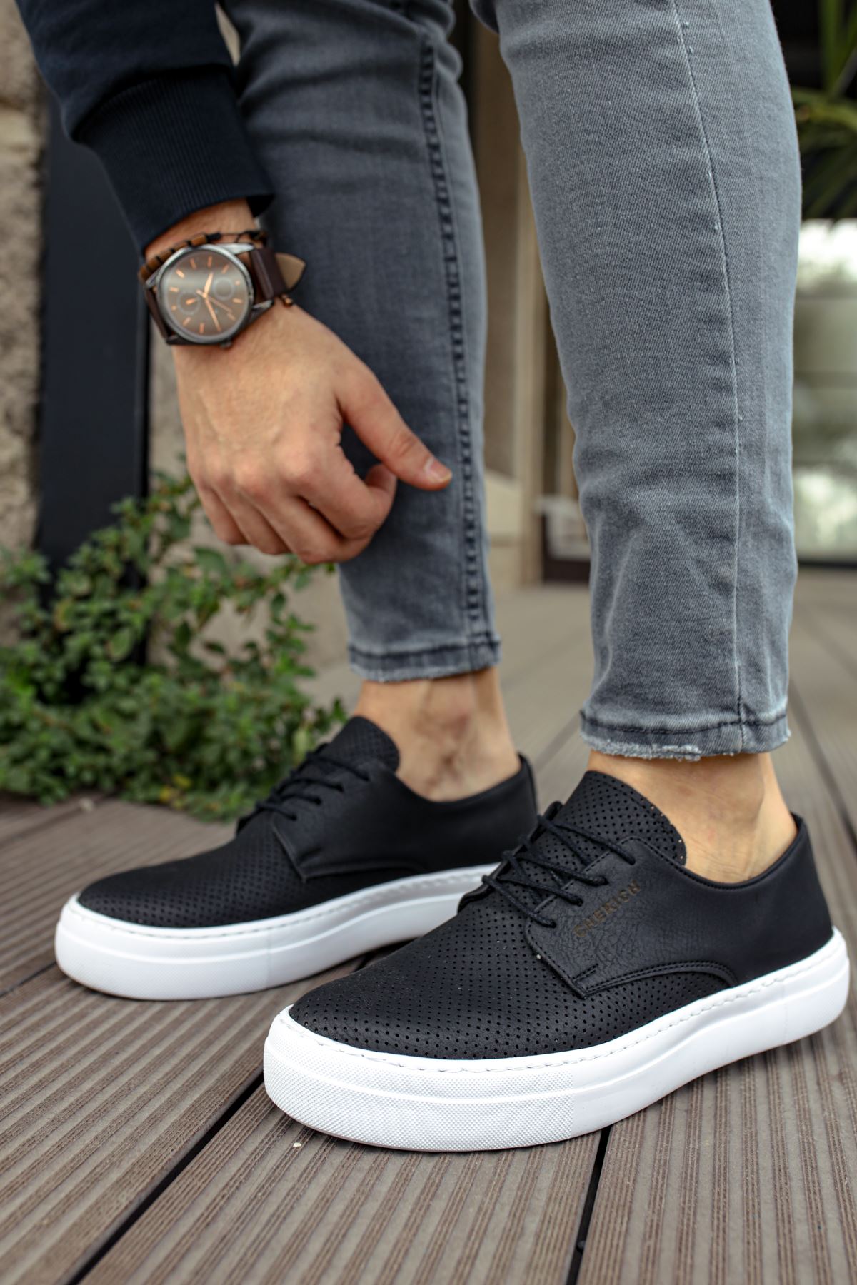 CH061 Men's Orthopedics Black-White Sole Lace-up Casual Sneaker Shoes - STREETMODE ™