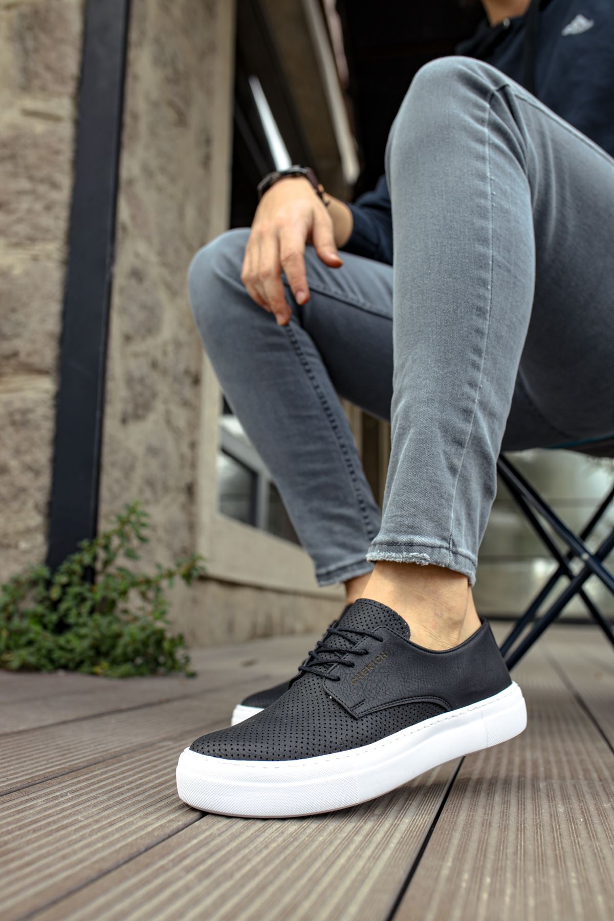 CH061 Men's Orthopedics Black-White Sole Lace-up Casual Sneaker Shoes - STREETMODE ™