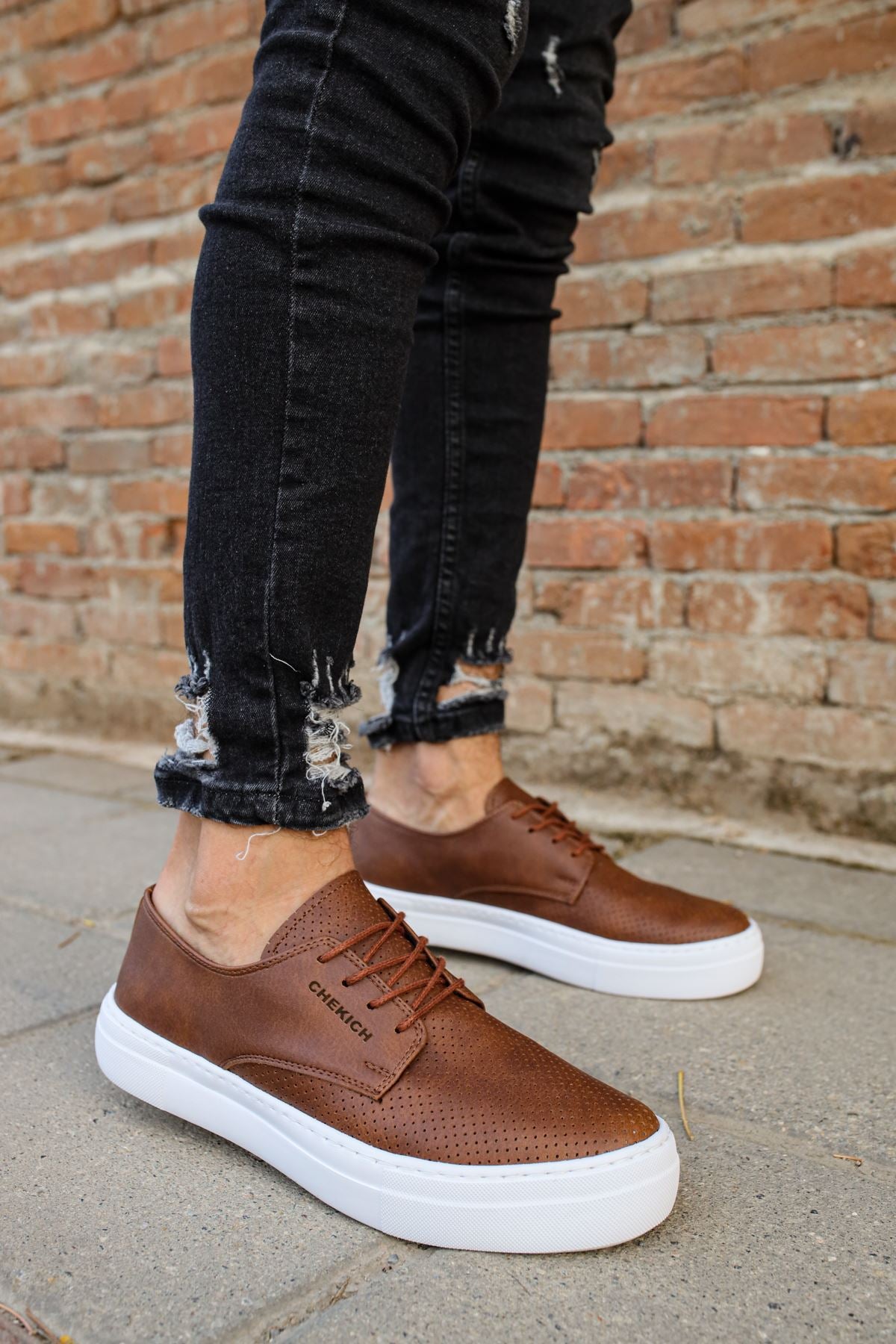 CH061 Men's Orthopedics Brown-White Sole Lace-up Casual Sneaker Shoes - STREETMODE ™