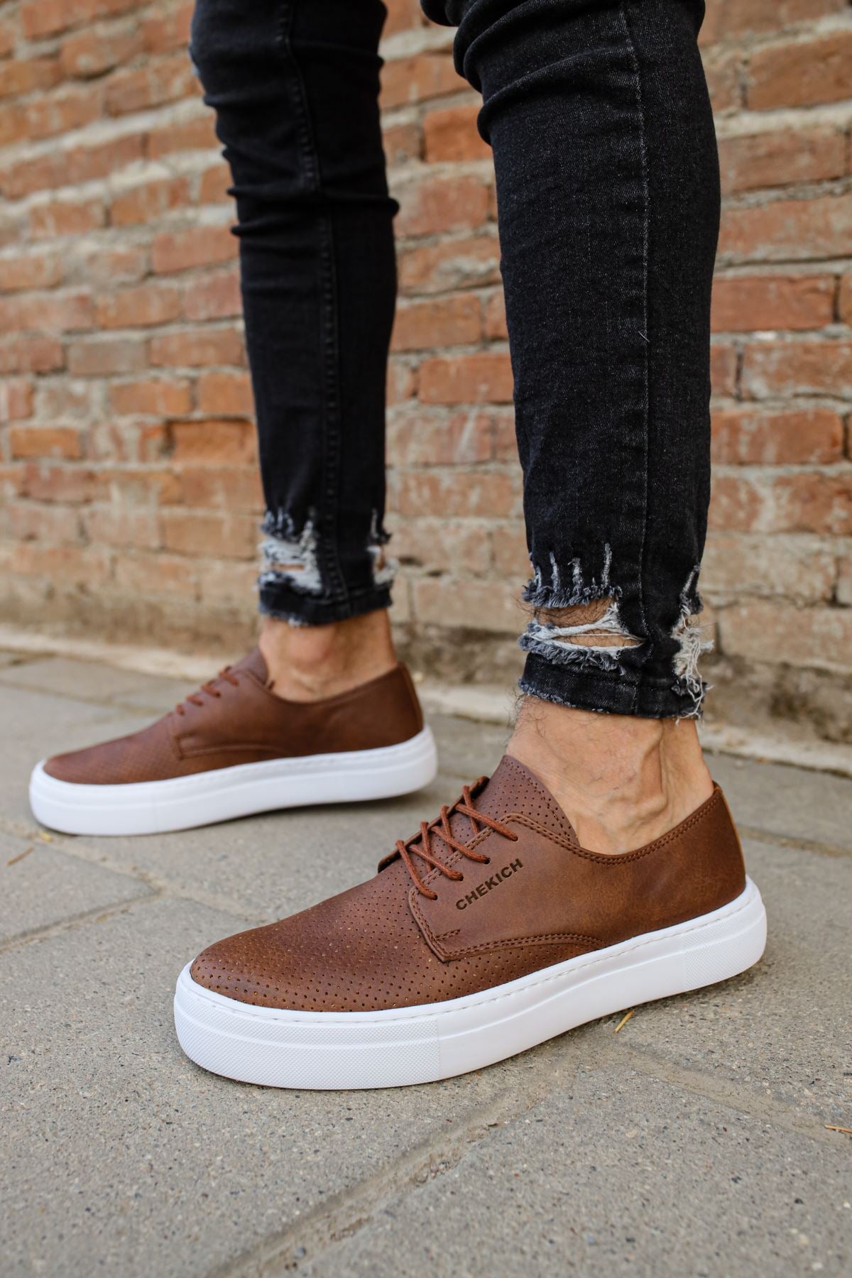 CH061 Men's Orthopedics Brown-White Sole Lace-up Casual Sneaker Shoes - STREETMODE ™