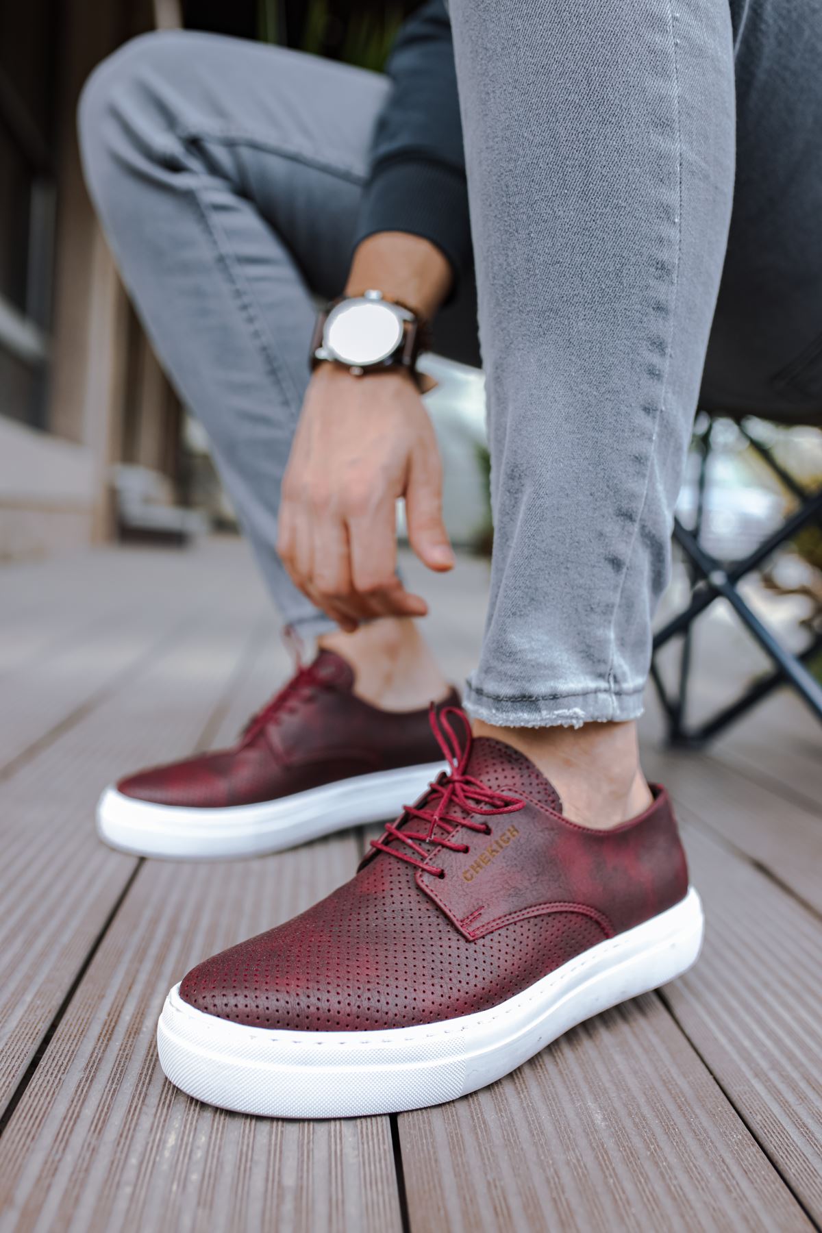 CH061 Men's Orthopedics Burgundy-White Sole Lace-up Casual Sneaker Shoes - STREETMODE ™