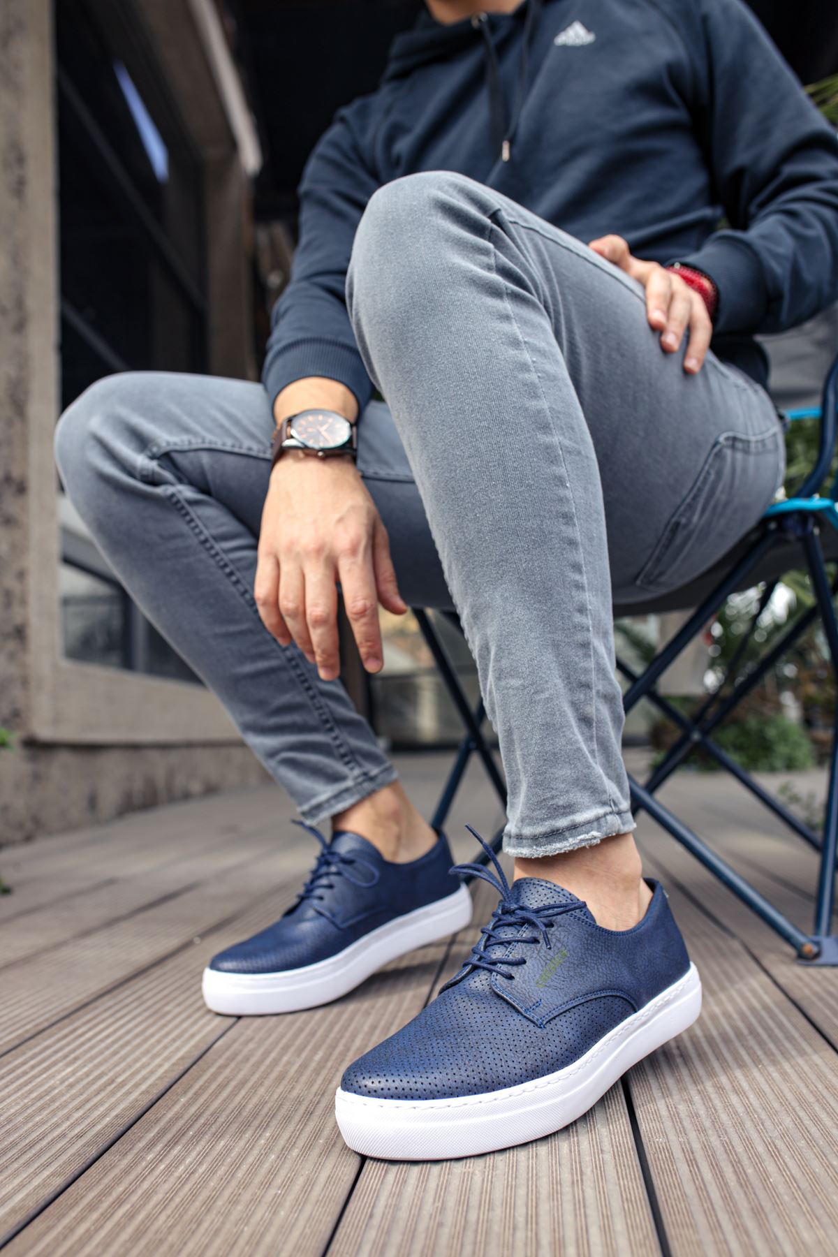 CH061 Men's Orthopedics Navy Blue-White Sole Lace-up Casual Sneaker Shoes - STREETMODE ™