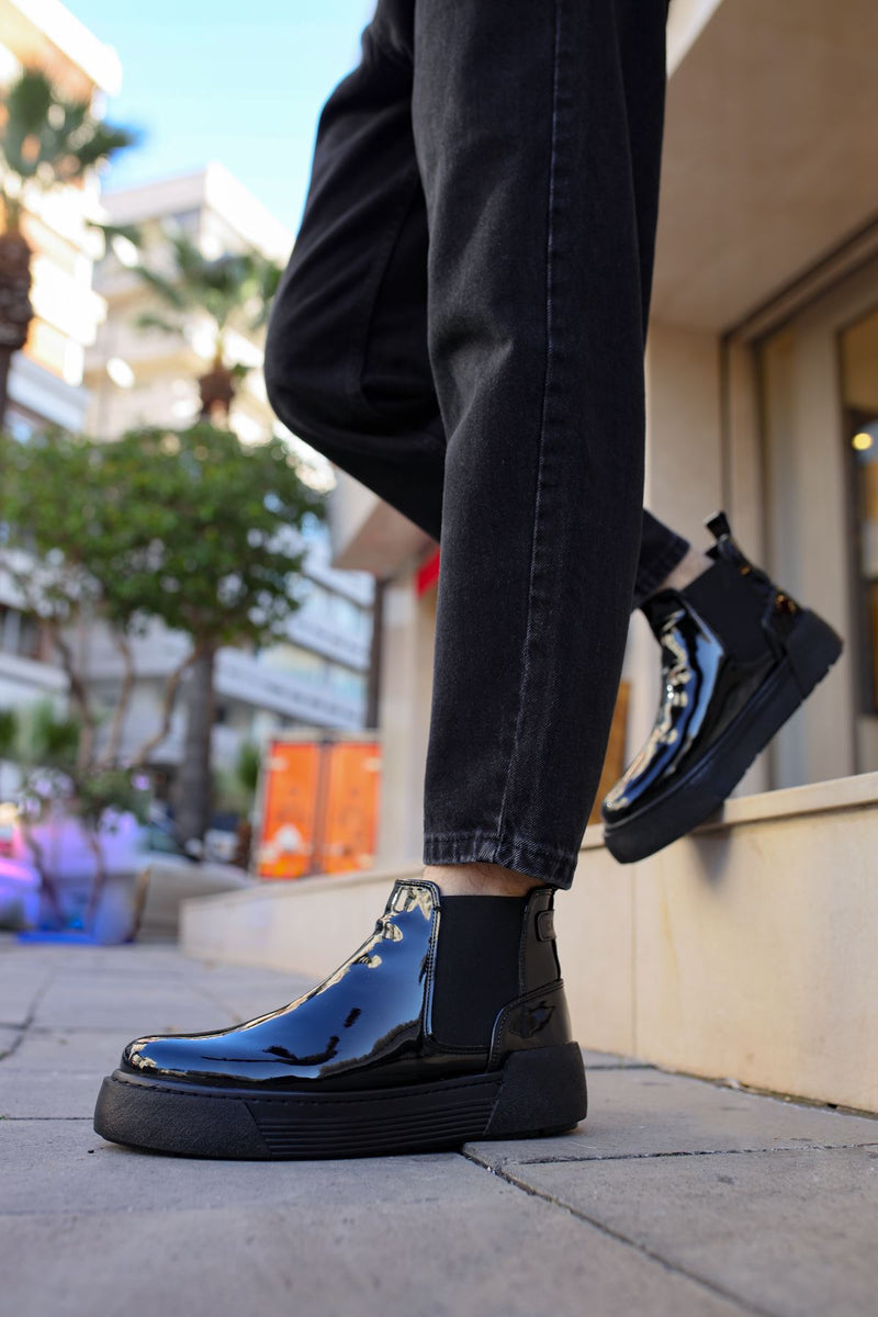 CH069 Patent Leather Men's Boots BLACK - STREETMODE ™