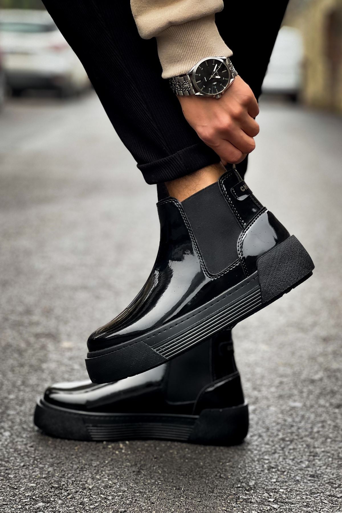 CH069 Patent Leather Men's Boots BLACK - STREETMODE ™