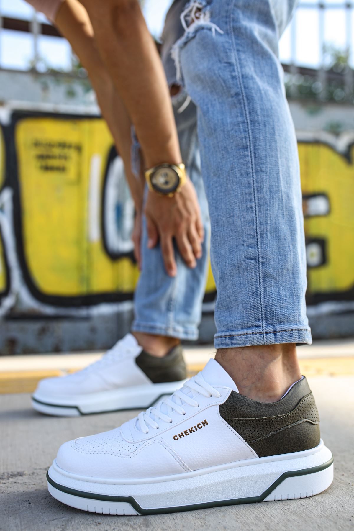 CH075 Men's Unisex White-Khaki Casual Sneaker Sports Shoes - STREETMODE ™