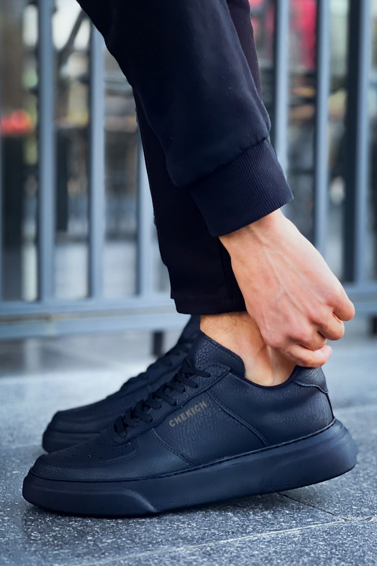 CH087 Men's Full Black Lace-up Casual Sneaker Sports Shoes