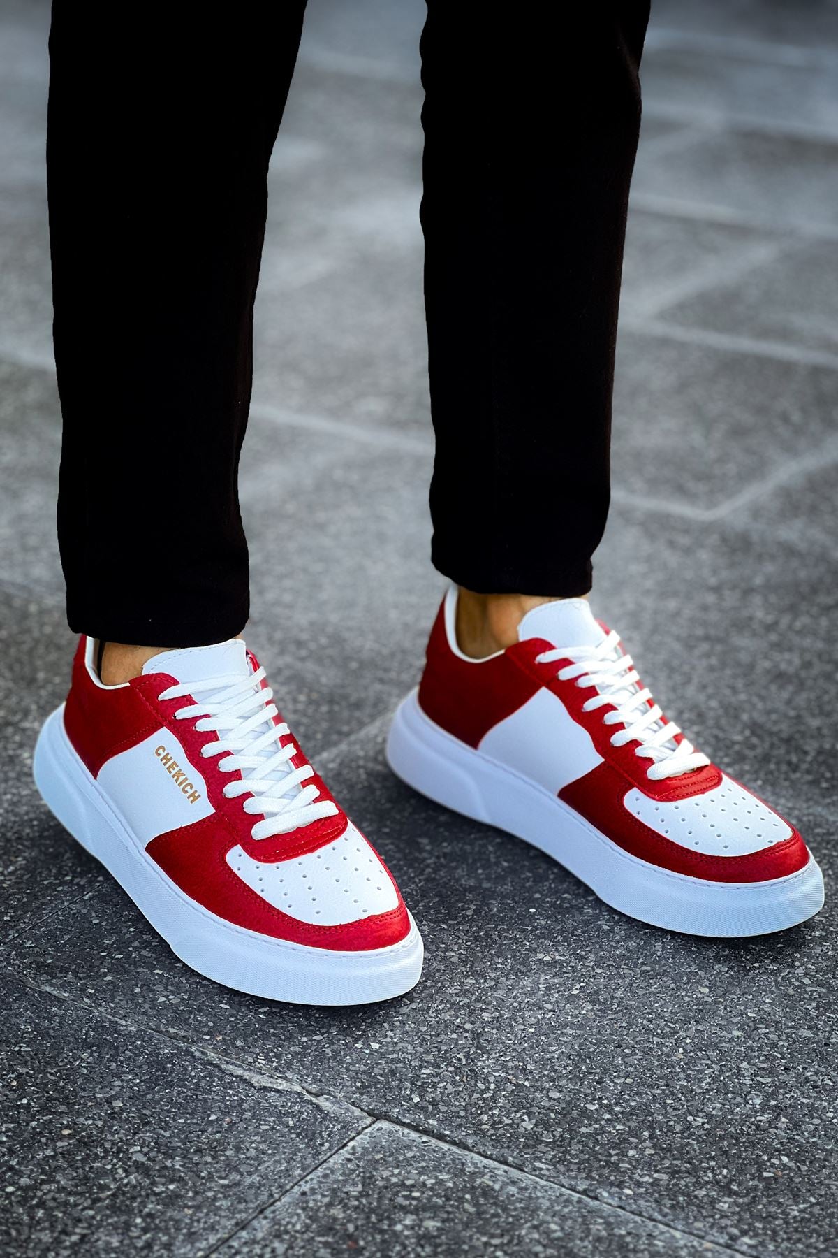 CH087 Men's Red-White Lace-up Casual Sneaker Sports Shoes - STREETMODE ™