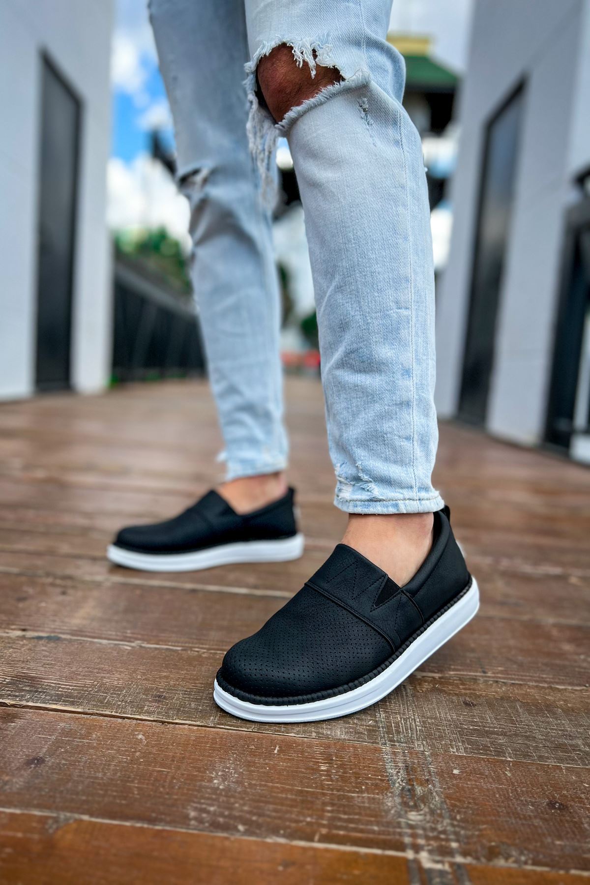 CH091 Men's Black-White Sole Leather Casual Sports Shoes - STREETMODE ™