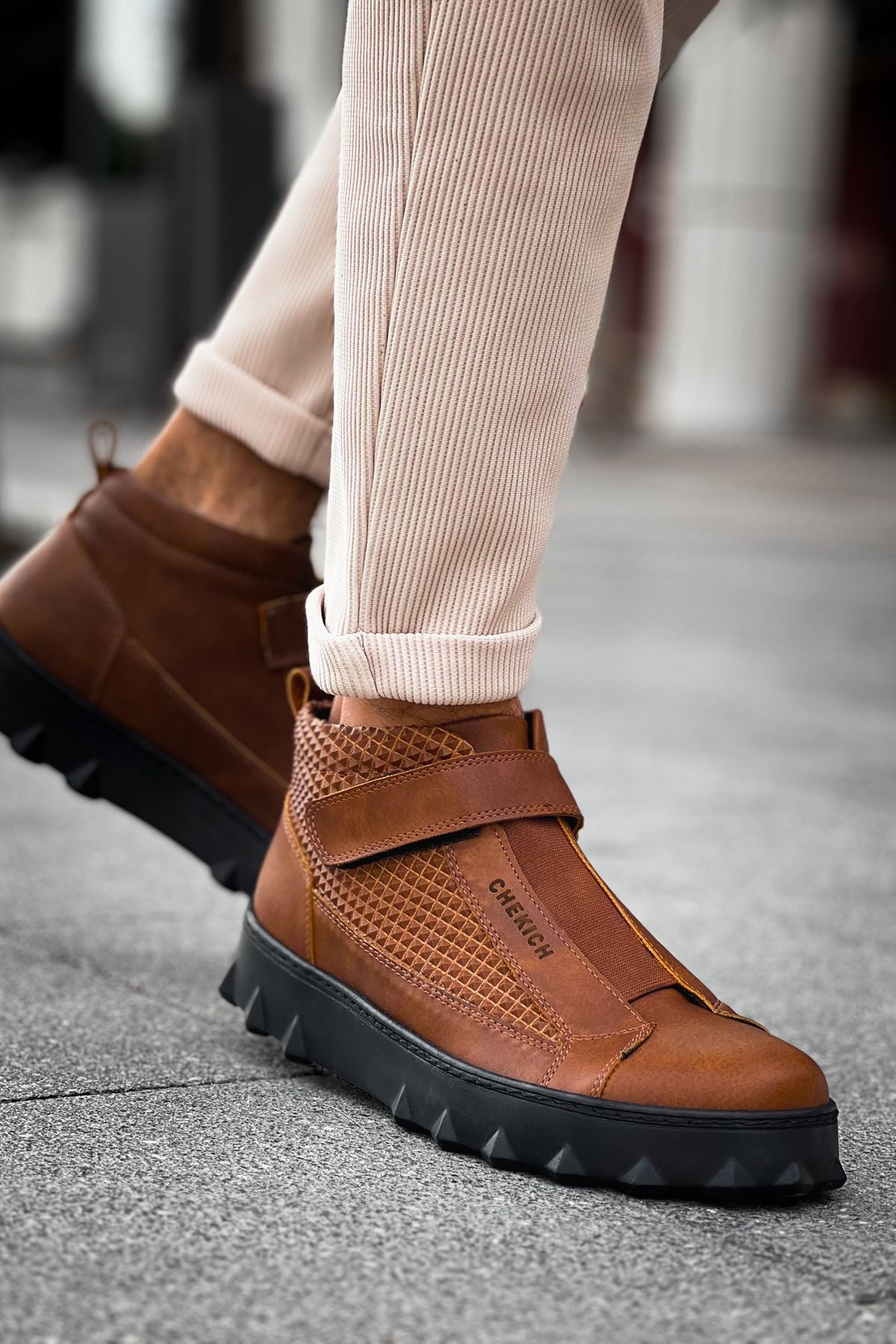 mens brown casual dress boots CH103 Men's Brown-Black Sole Casual Sneaker Boots