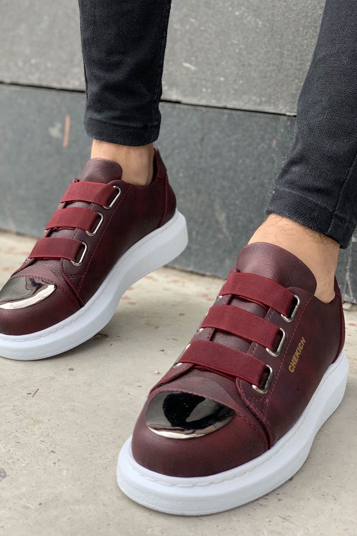 CH251 Men's Unisex Burgundy-New Trend Shiny Accessory Casual Sneaker Sports Shoes - STREETMODE ™