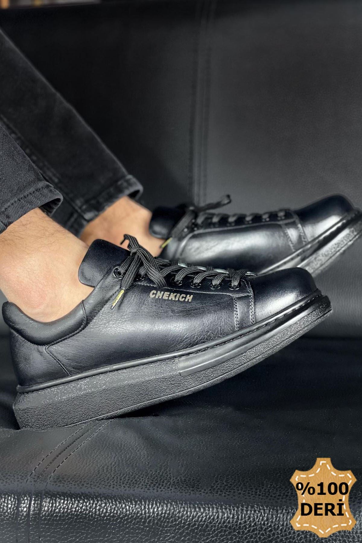 CH257 BS Real Leather Men's Unisex Shoes BLACK - STREETMODE ™