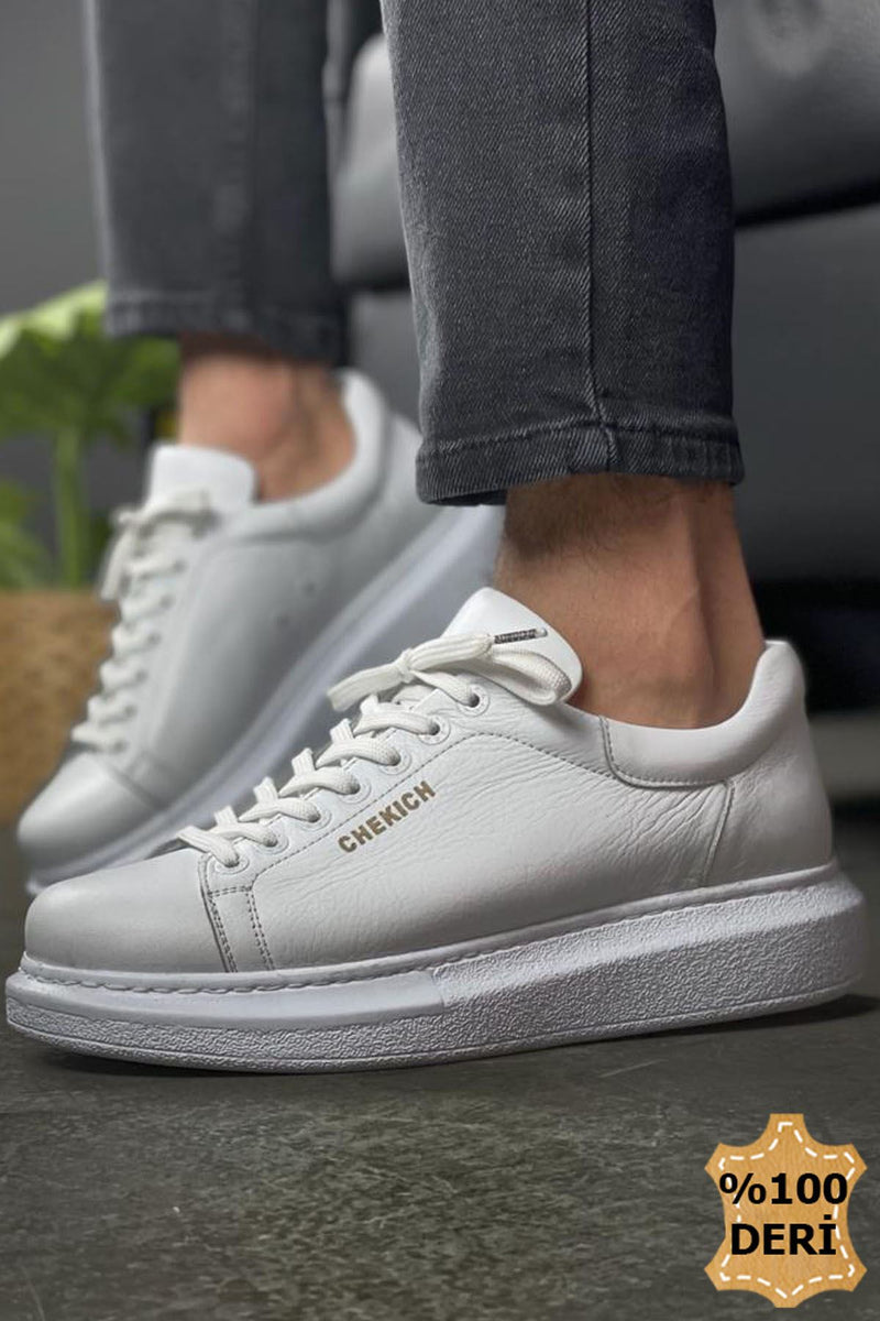 CH257 WS Real Leather Men's Unisex Shoes WHITE - STREETMODE ™