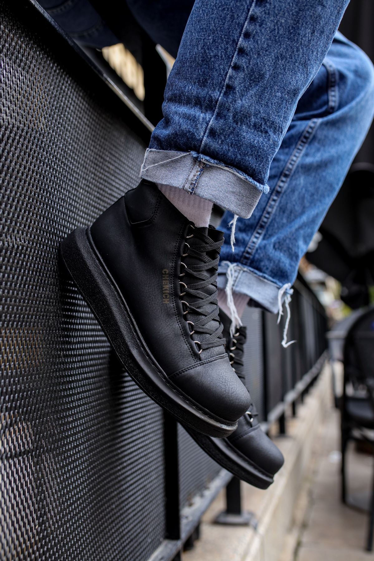 CH258 Men's Black Metal Slug Lace-up High Sole Casual Sneaker Sports Boots - STREETMODE ™