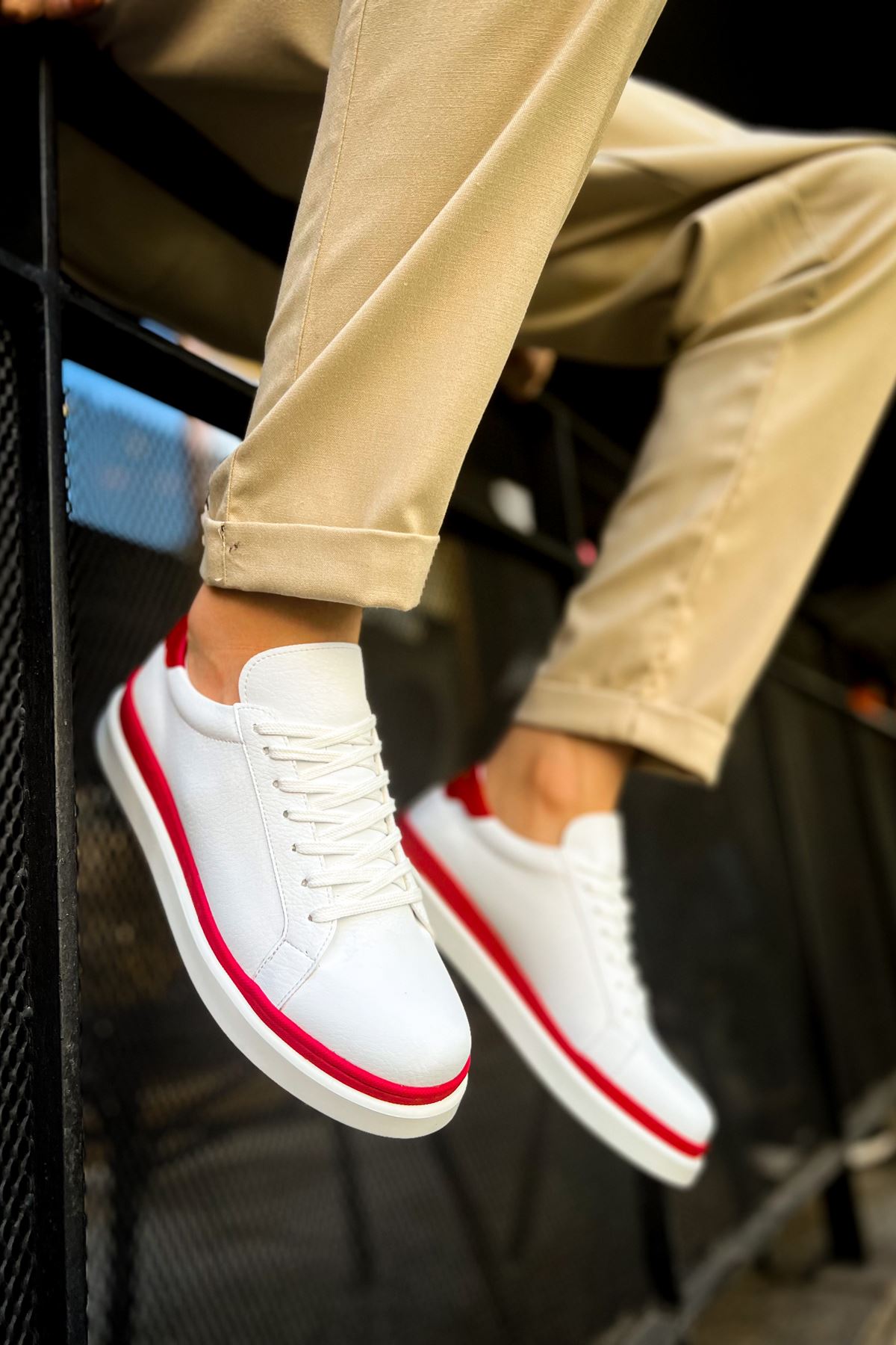 CH979 Santoni GBT Sport Men's Sneakers Shoes WHITE/RED | STREETMODE ™