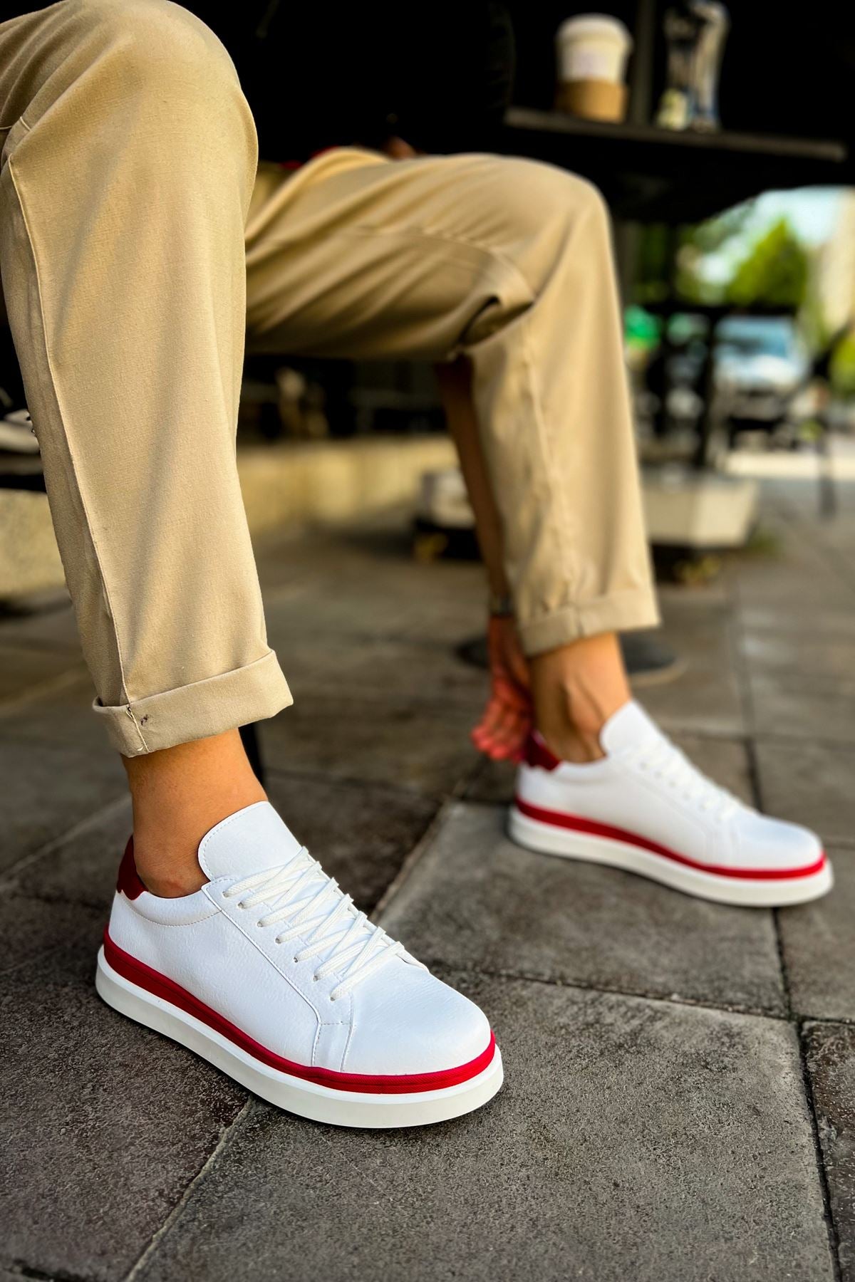 CH979 Santoni GBT Sport Men's Sneakers Shoes WHITE/RED - STREETMODE ™