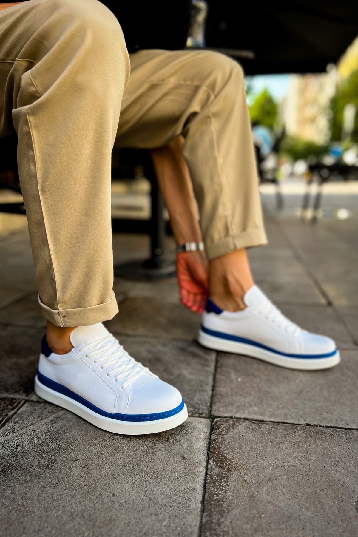 CH979 Santoni GBT Sport Men's Sneakers Shoes WHITE/BLUE - STREETMODE ™