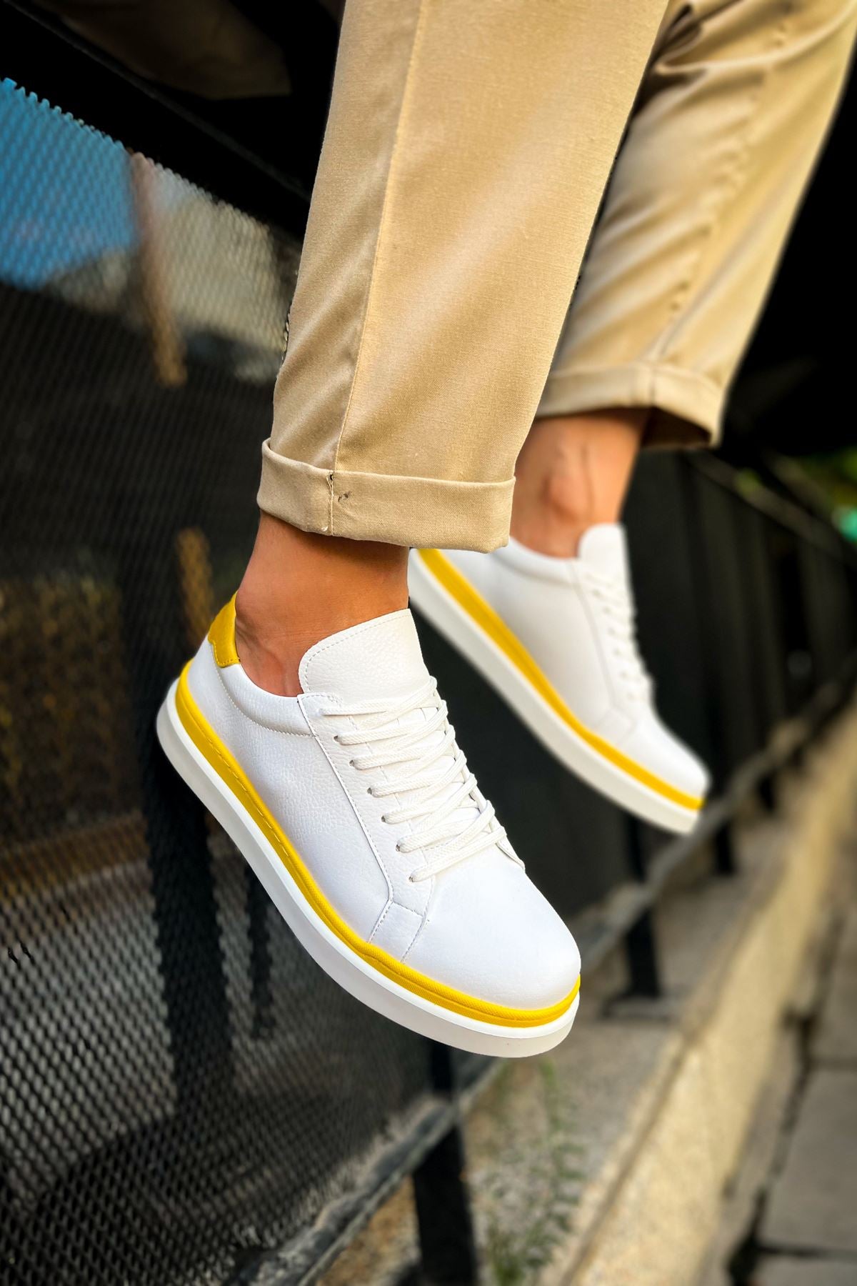 CH979 Santoni GBT Sport Men's Sneakers Shoes WHITE/YELLOW - STREETMODE ™