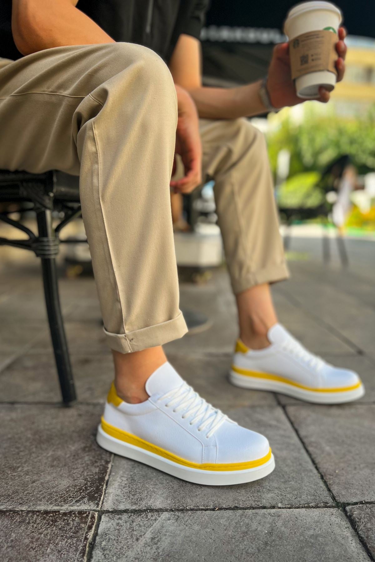 CH979 Santoni GBT Sport Men's Sneakers Shoes WHITE/YELLOW - STREETMODE ™