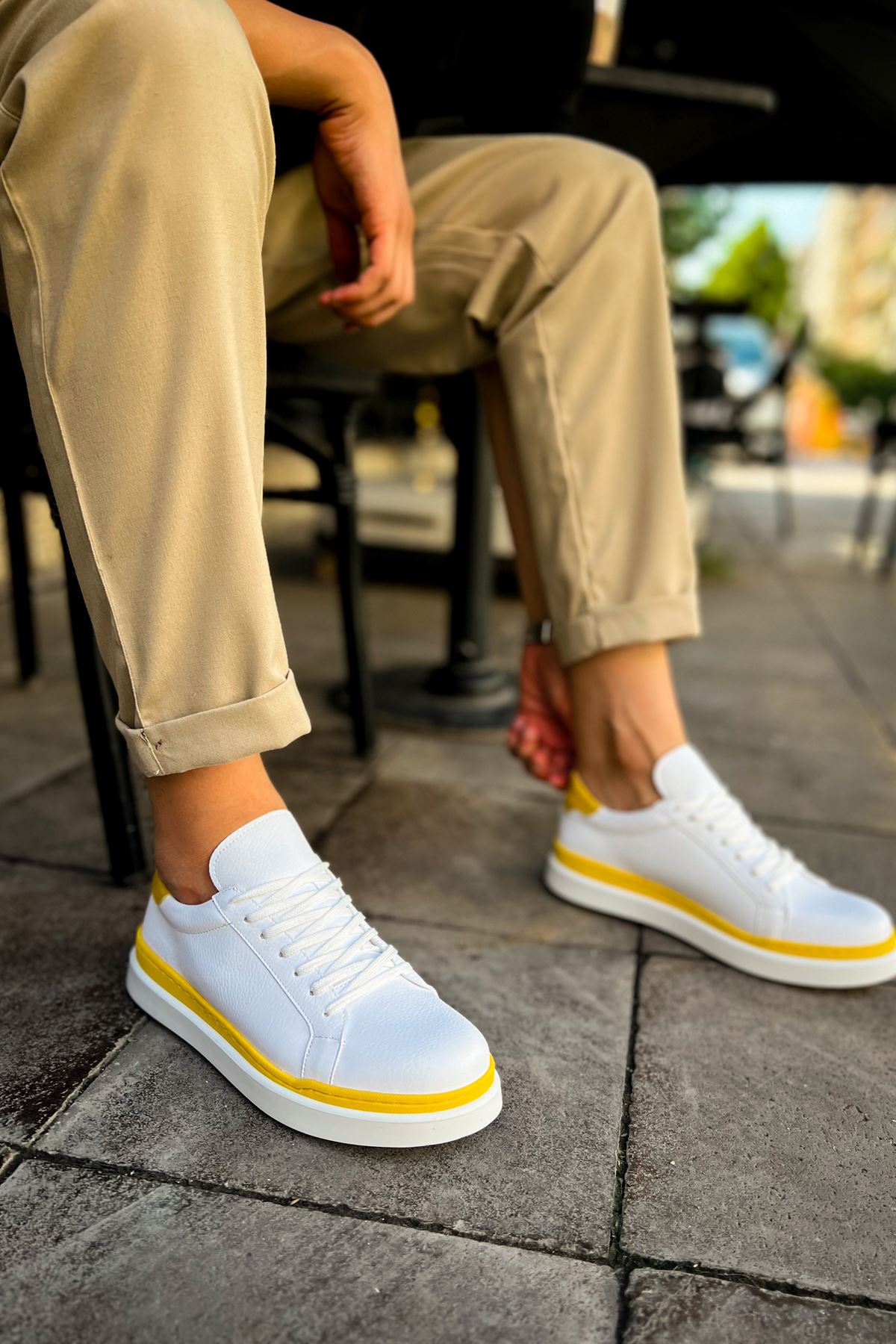 CH979 Santoni GBT Sport Men's Sneakers Shoes WHITE/YELLOW - STREETMODE ™