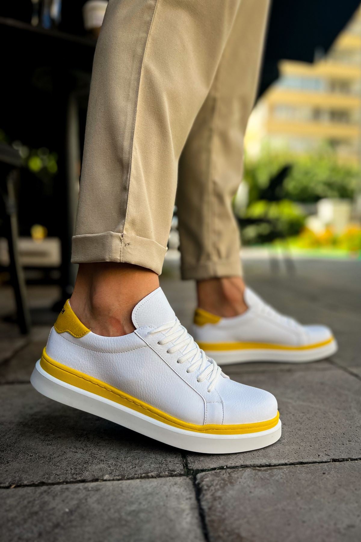 CH979 Santoni GBT Sport Men's Sneakers Shoes WHITE/YELLOW - STREETMODE ™