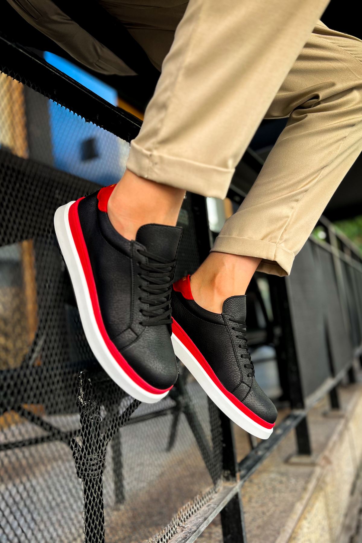 CH979 Santoni GBT Sport Men's Sneakers Shoes BLACK/RED - STREETMODE ™