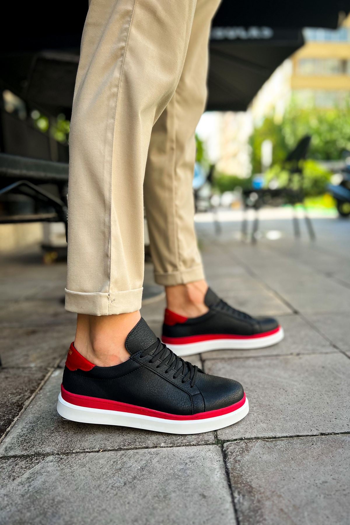 CH979 Santoni GBT Sport Men's Sneakers Shoes BLACK/RED - STREETMODE ™