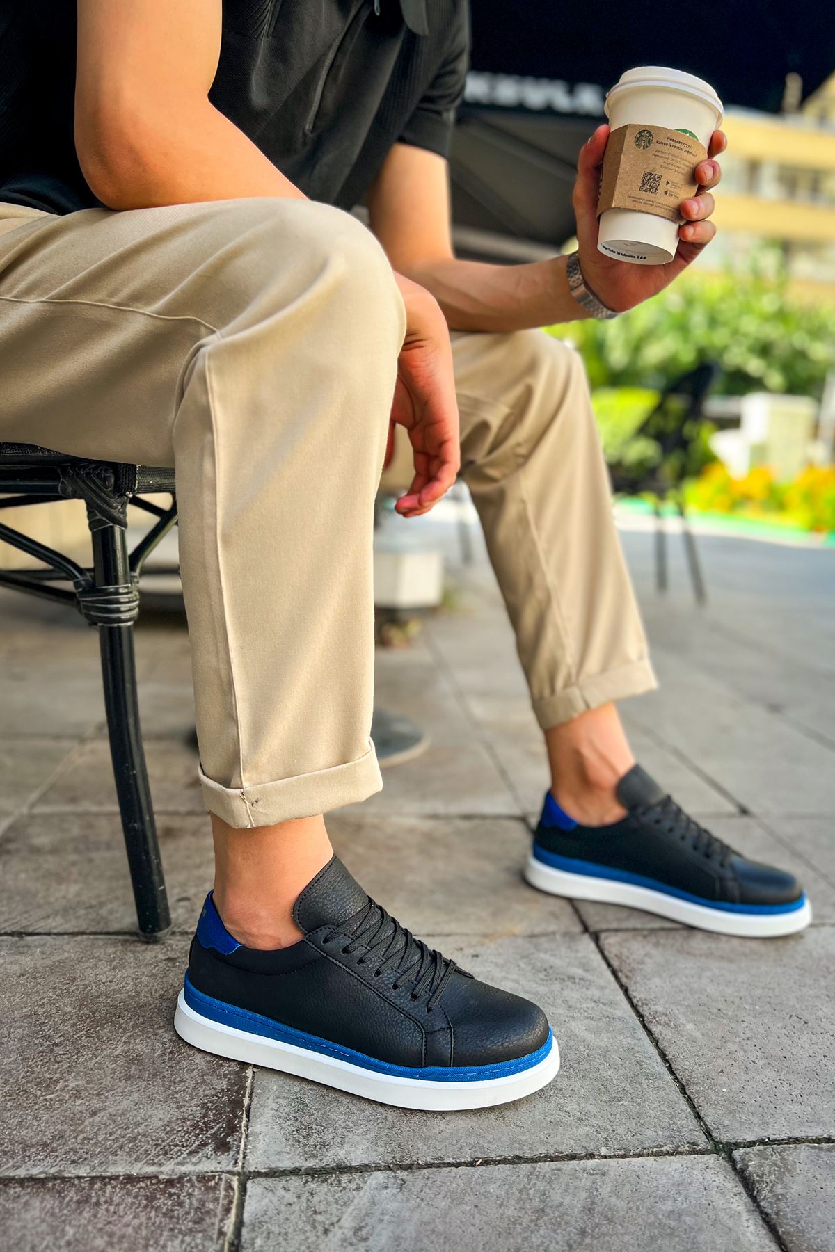 CH979 Santoni GBT Sport Men's Sneakers Shoes BLACK/BLUE - STREETMODE ™